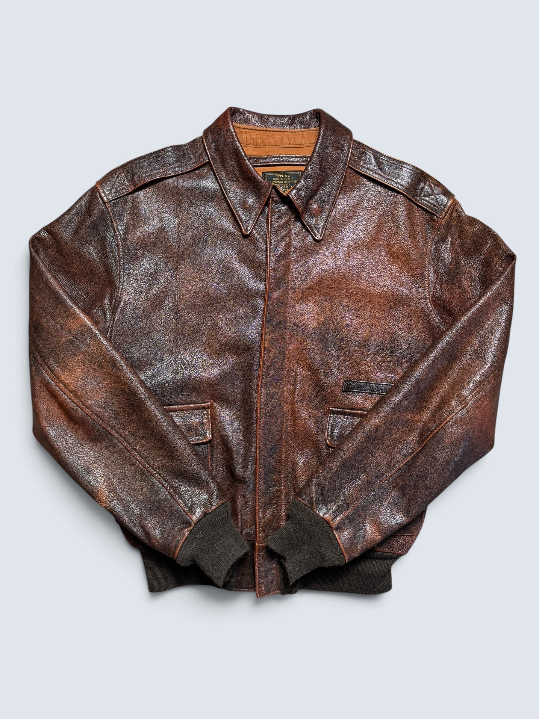 Jacket cuir cowhide flight A-2 Avirex Fielders Choice usaf nose art brown 80’s - 38 (M)