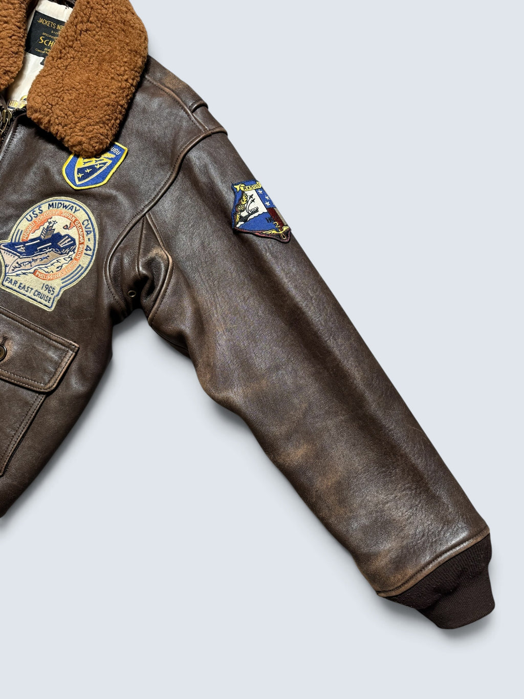 Jacket cuir lambskin flight G-1 Schott NYC Wings Of Gold Top Gun usn full patch nose art black - M (XL)