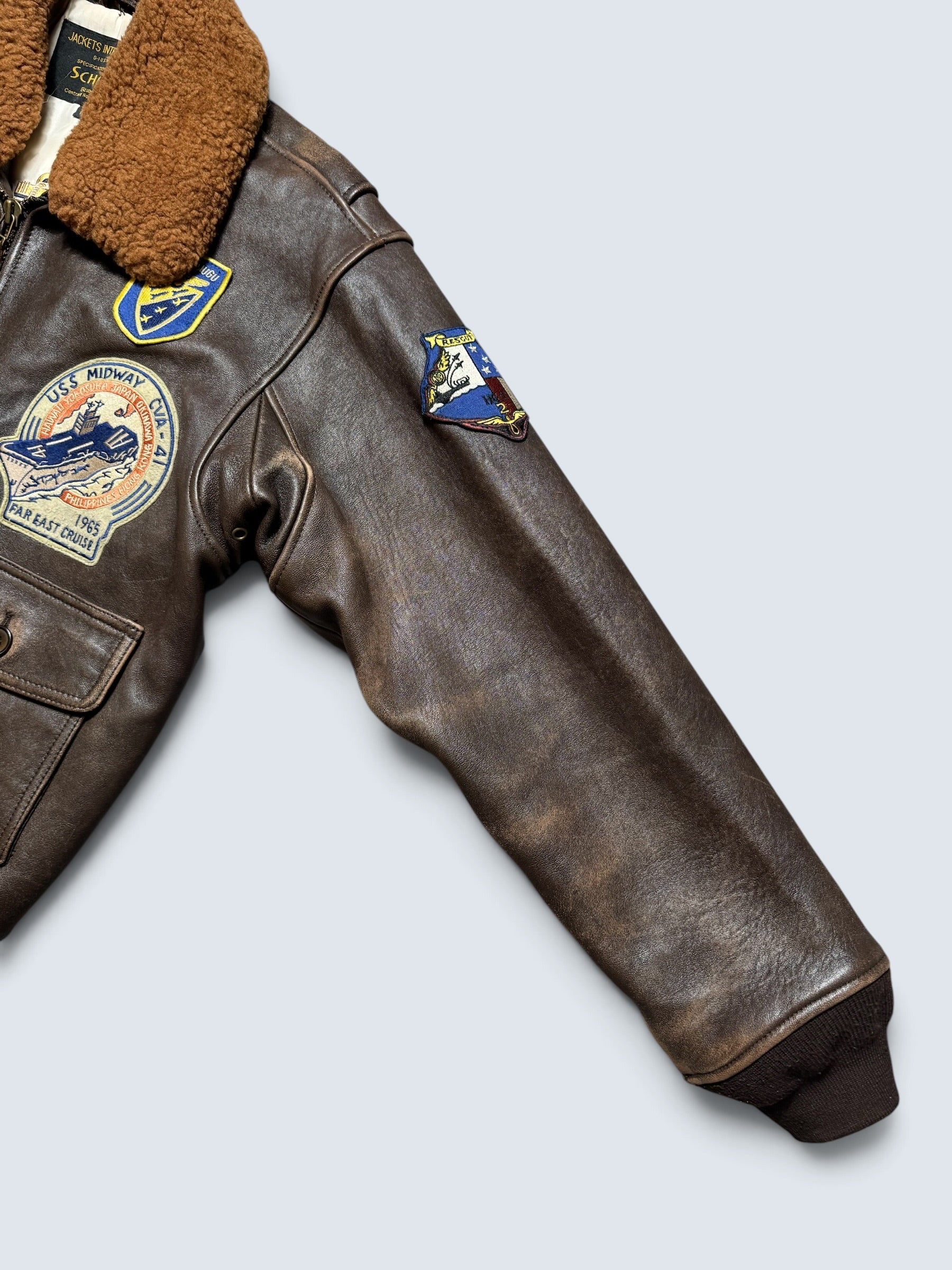 Jacket cuir lambskin flight G-1 Schott NYC Wings Of Gold Top Gun usn full patch nose art black - M (XL)