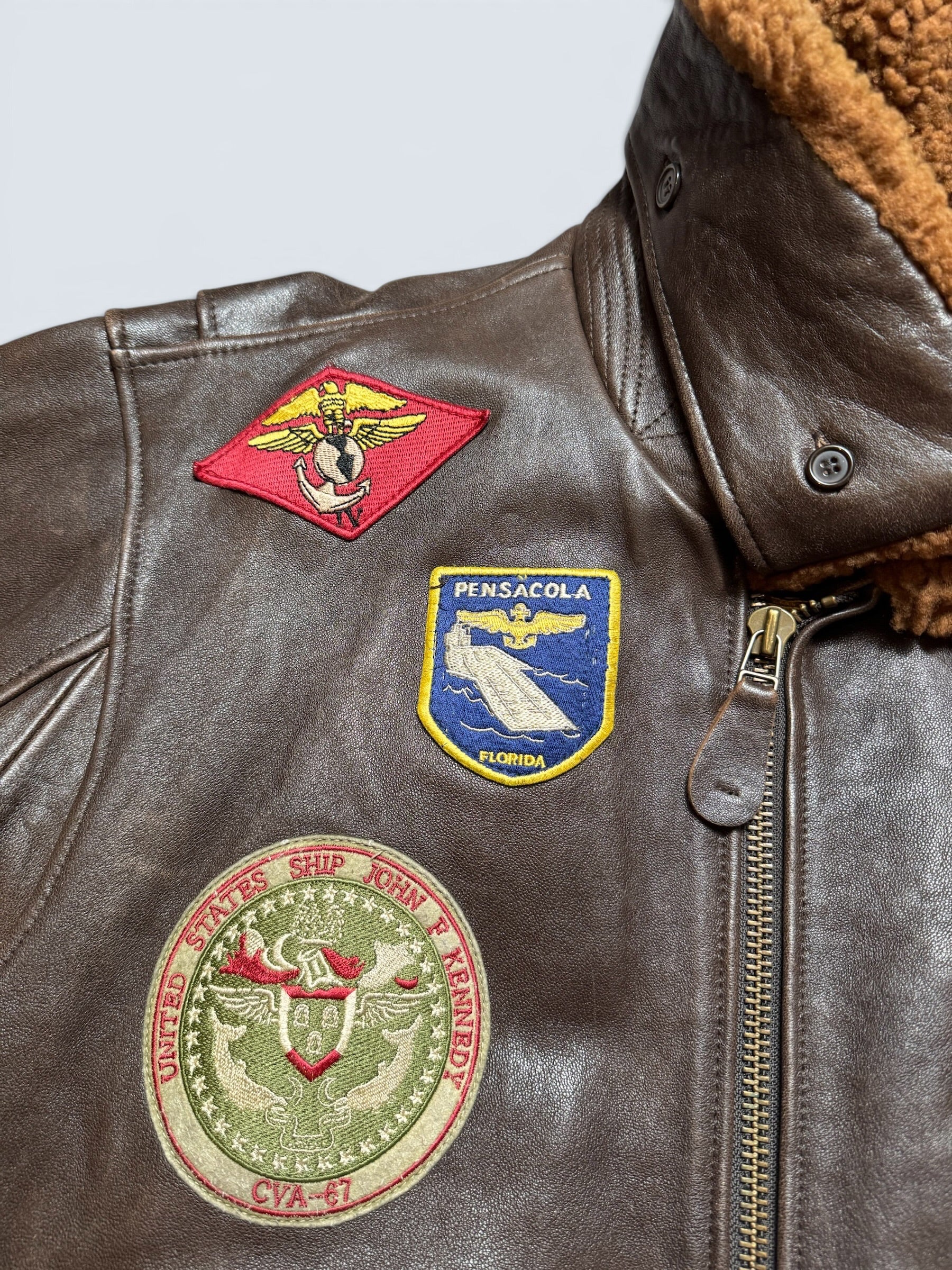 Jacket cuir lambskin flight G-1 Schott NYC Wings Of Gold Top Gun usn full patch nose art black - M (XL)