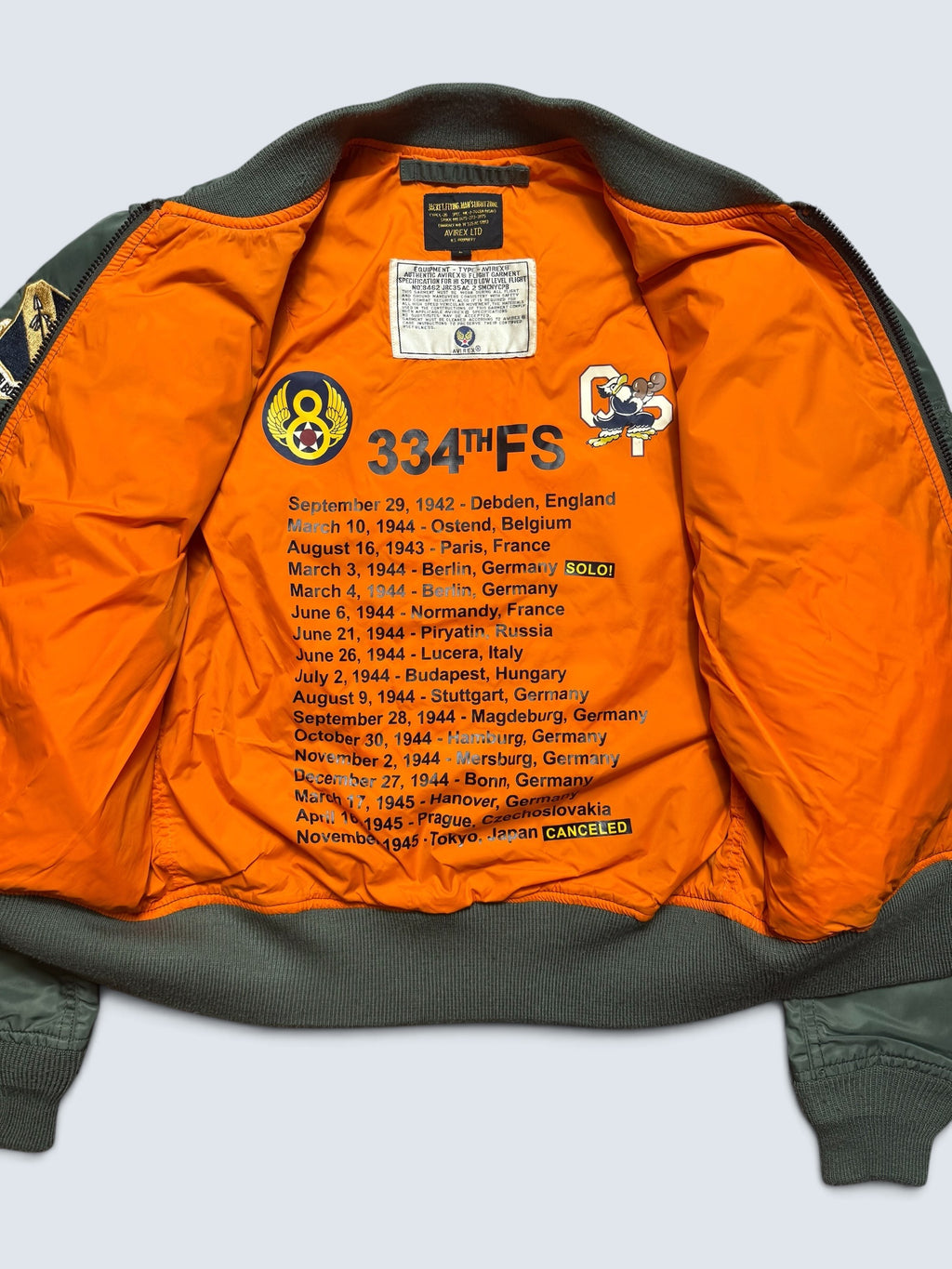Jacket bomber flight L-2b Avirex LTD 334th FS usaf full patch kaki vintage 00’s - M