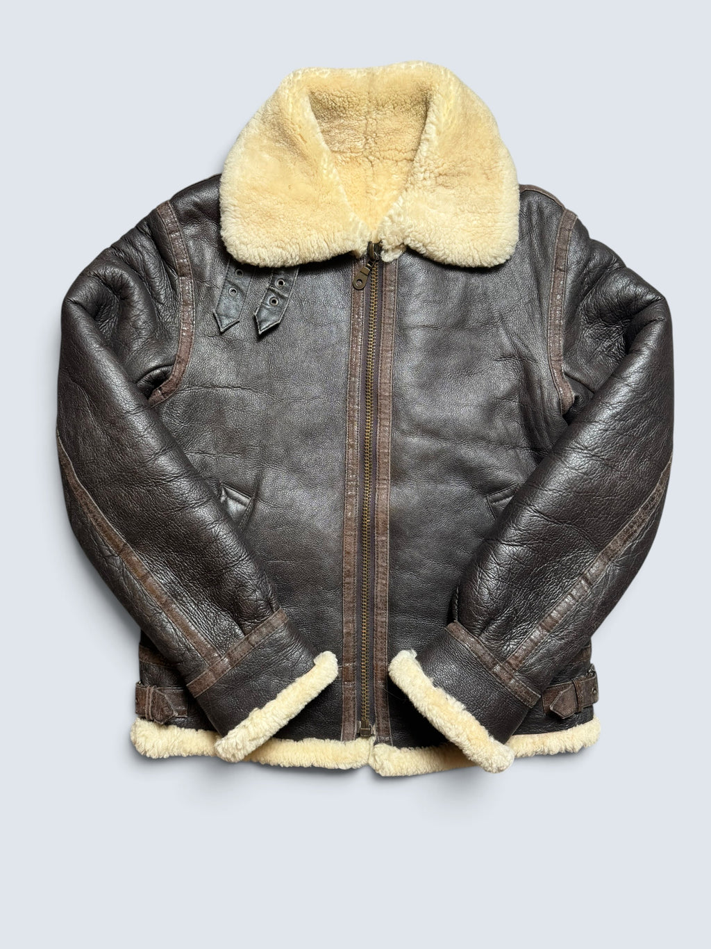 Jacket cuir bomber flight shearling B-3 usaf black vintage 80’s -M