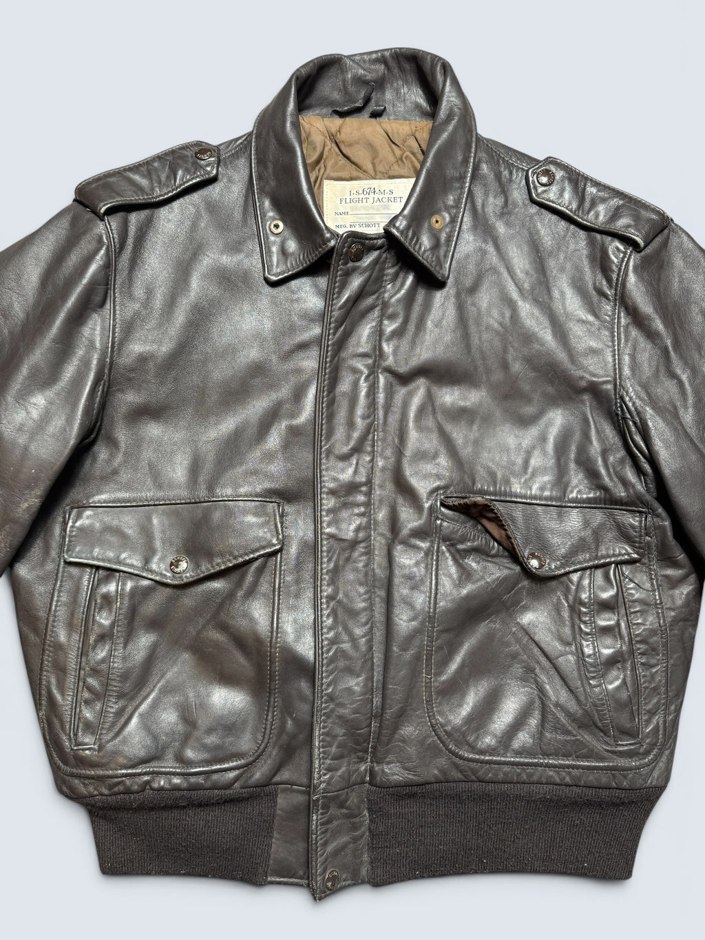 Jacket cuir cowhide flight bomber Schott NYC 674MS made in USA black 80’s - 44 (L)