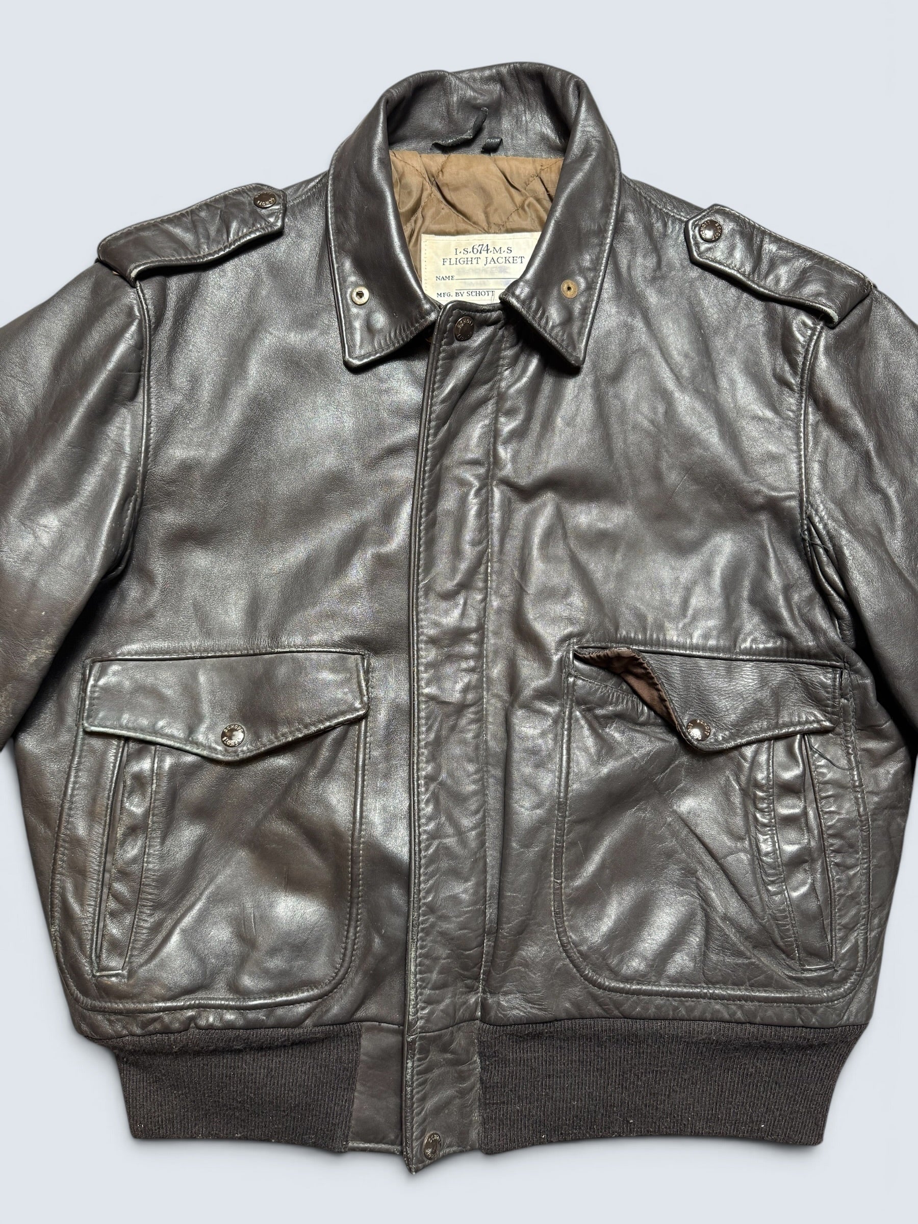 Jacket cuir cowhide flight bomber Schott NYC 674MS made in USA black 80’s - 44 (L)