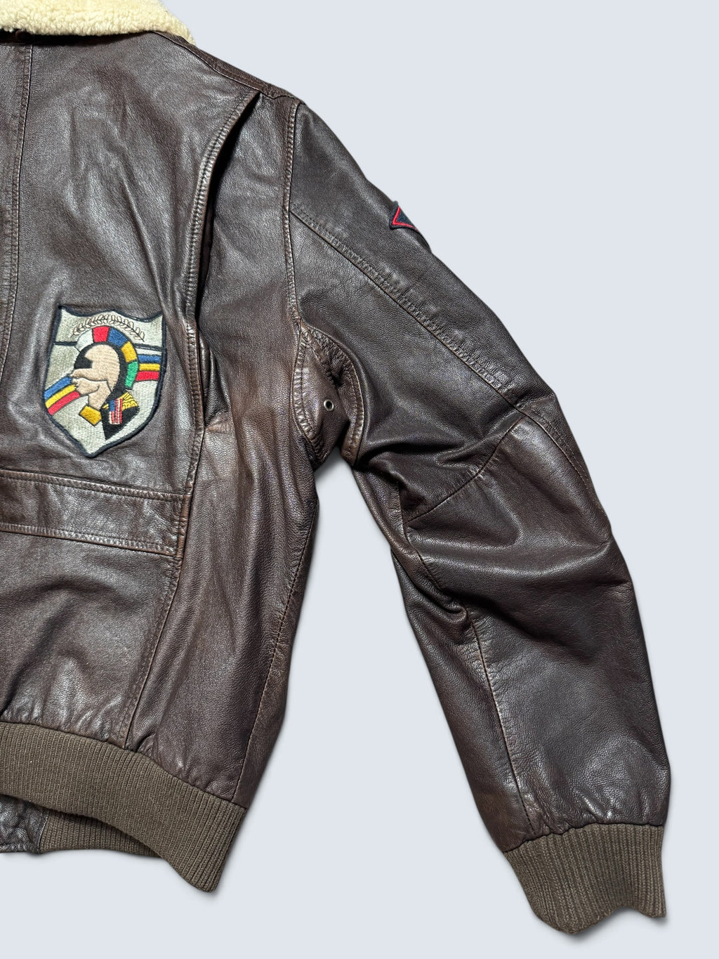 Jacket cuir cowhide flight G-1 Avirex LTD Japan exclusive Top Gun usn full patch brown 90’s - S