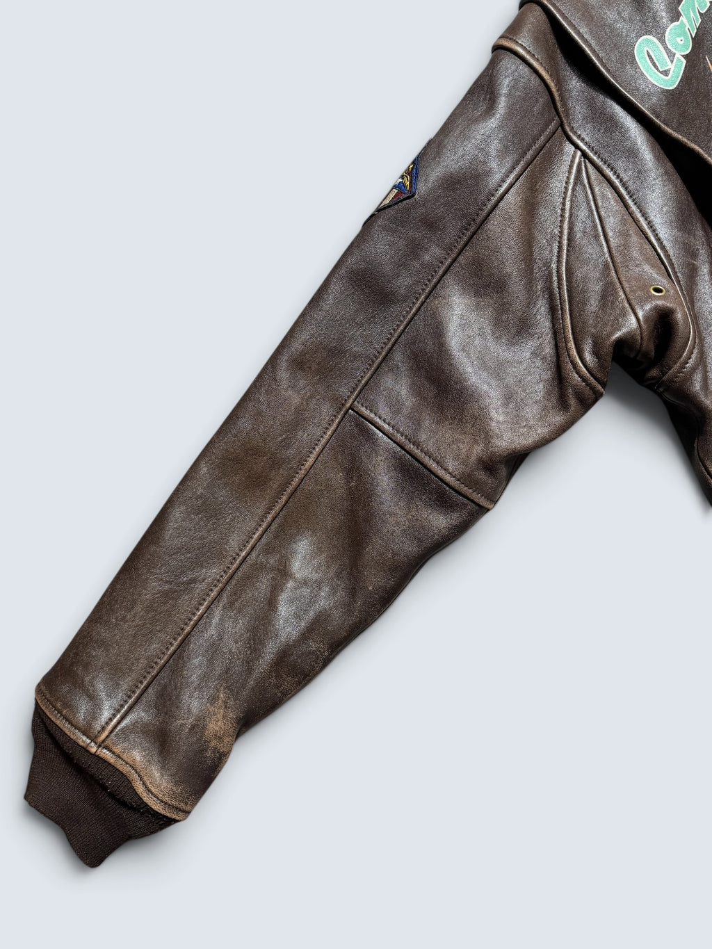 Jacket cuir lambskin flight G-1 Schott NYC Wings Of Gold Top Gun usn full patch nose art black - M (XL)