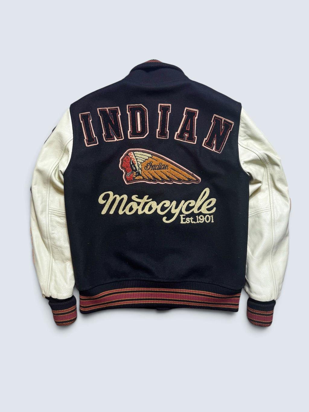 Jacket teddy varsity cuir Indian Motorcycle Japan edition black & white 00's - S