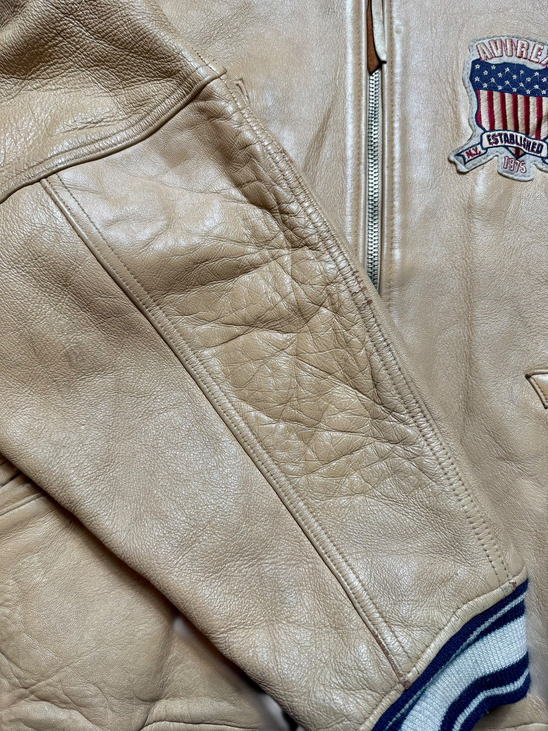 Jacket cuir varsity baseball sport Avirex ltd usa beige vintage 90’s - L