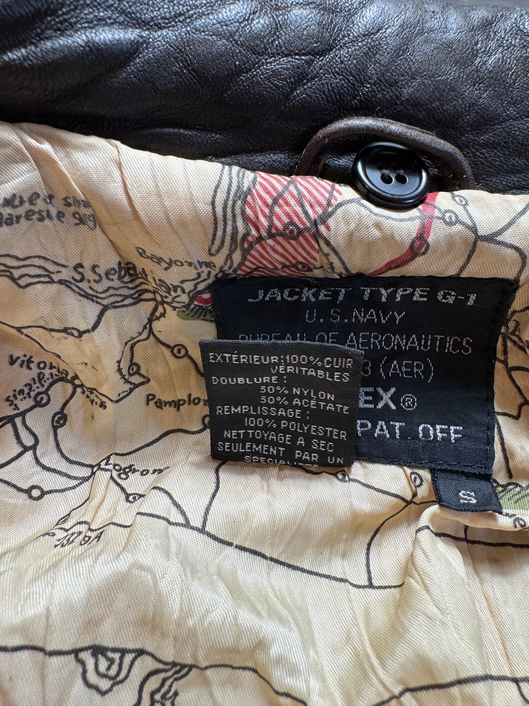 Jacket cuir cowhide flight G-1 Avirex Top Gun usn full patch black vintage 90’s - S/M