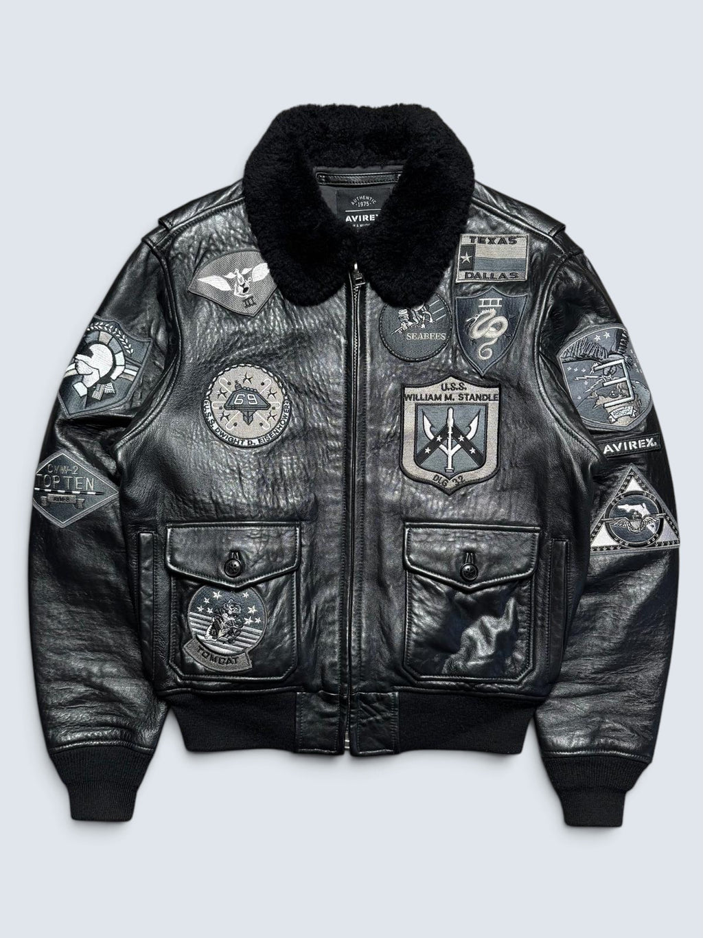 Jacket cuir cowhide flight G-1 Avirex Japan exclusive Top Gun usn full patch black - M/L