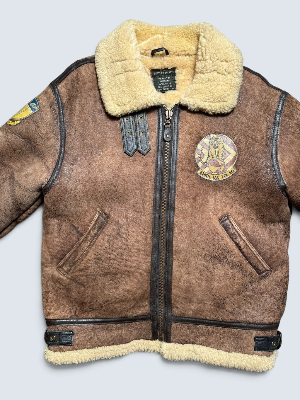Jacket cuir flight shearling B-3 Dog Fight usaf 430th patch brown vintage 90’s - L/XL