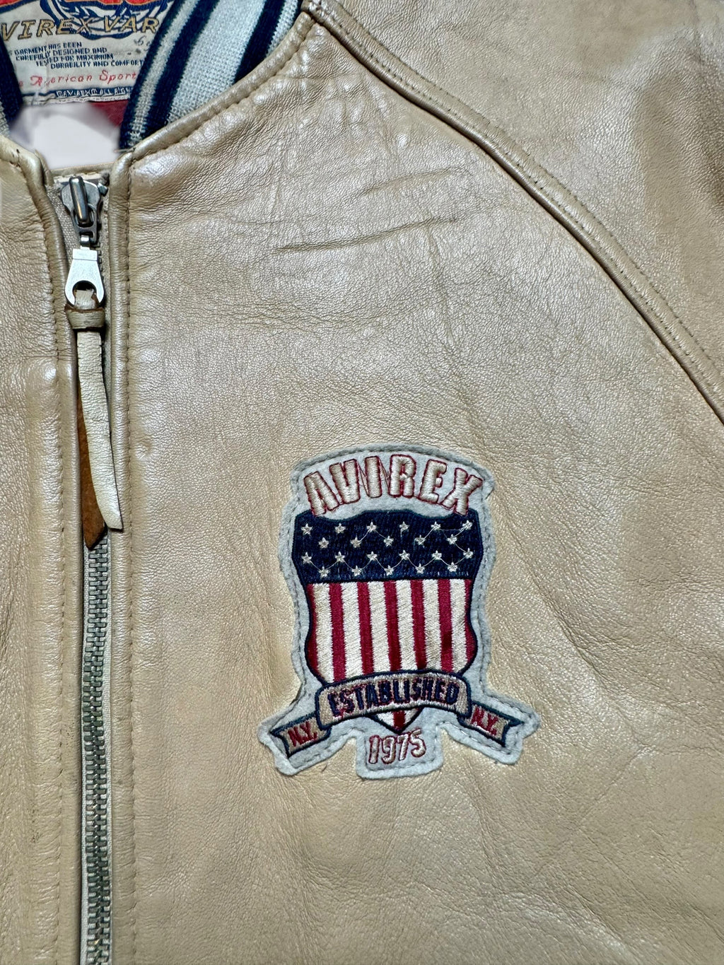 Jacket cuir varsity baseball sport Avirex ltd usa beige vintage 90’s - L