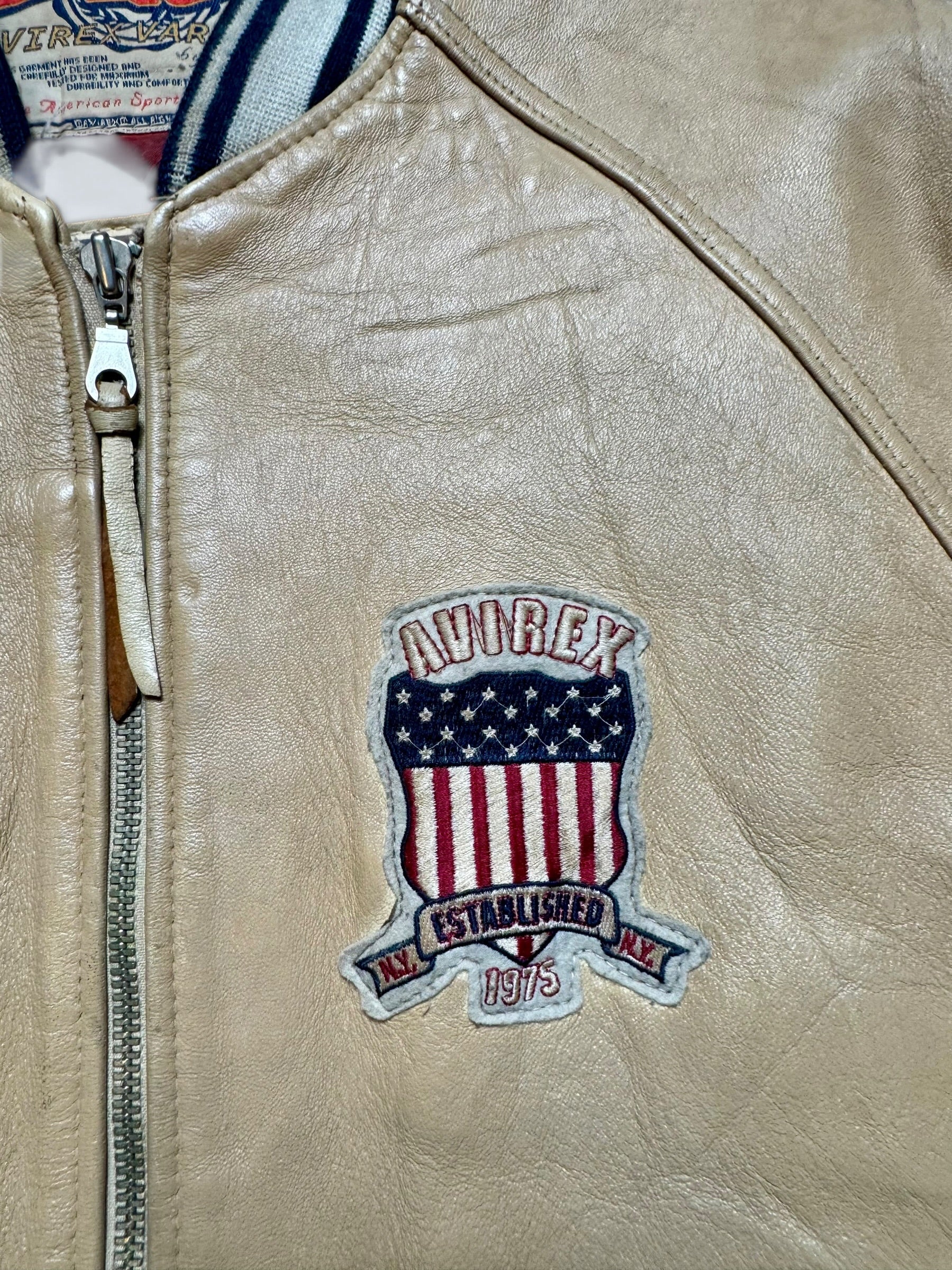 Jacket cuir varsity baseball sport Avirex ltd usa beige vintage 90’s - L