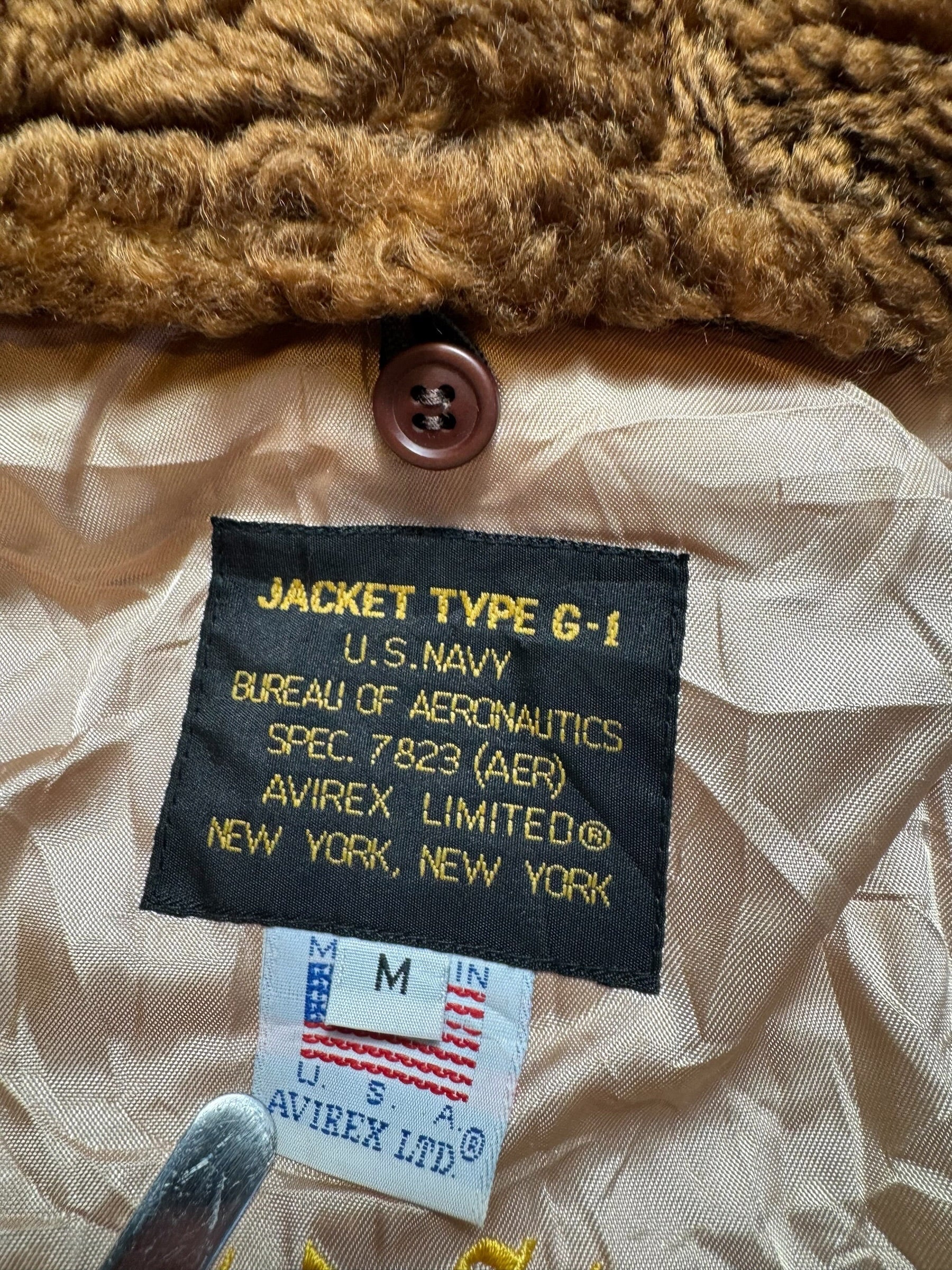 Jacket cuir cowhide flight G-1 Avirex Limited Made in USA usn 20th patch brown 80’s - M