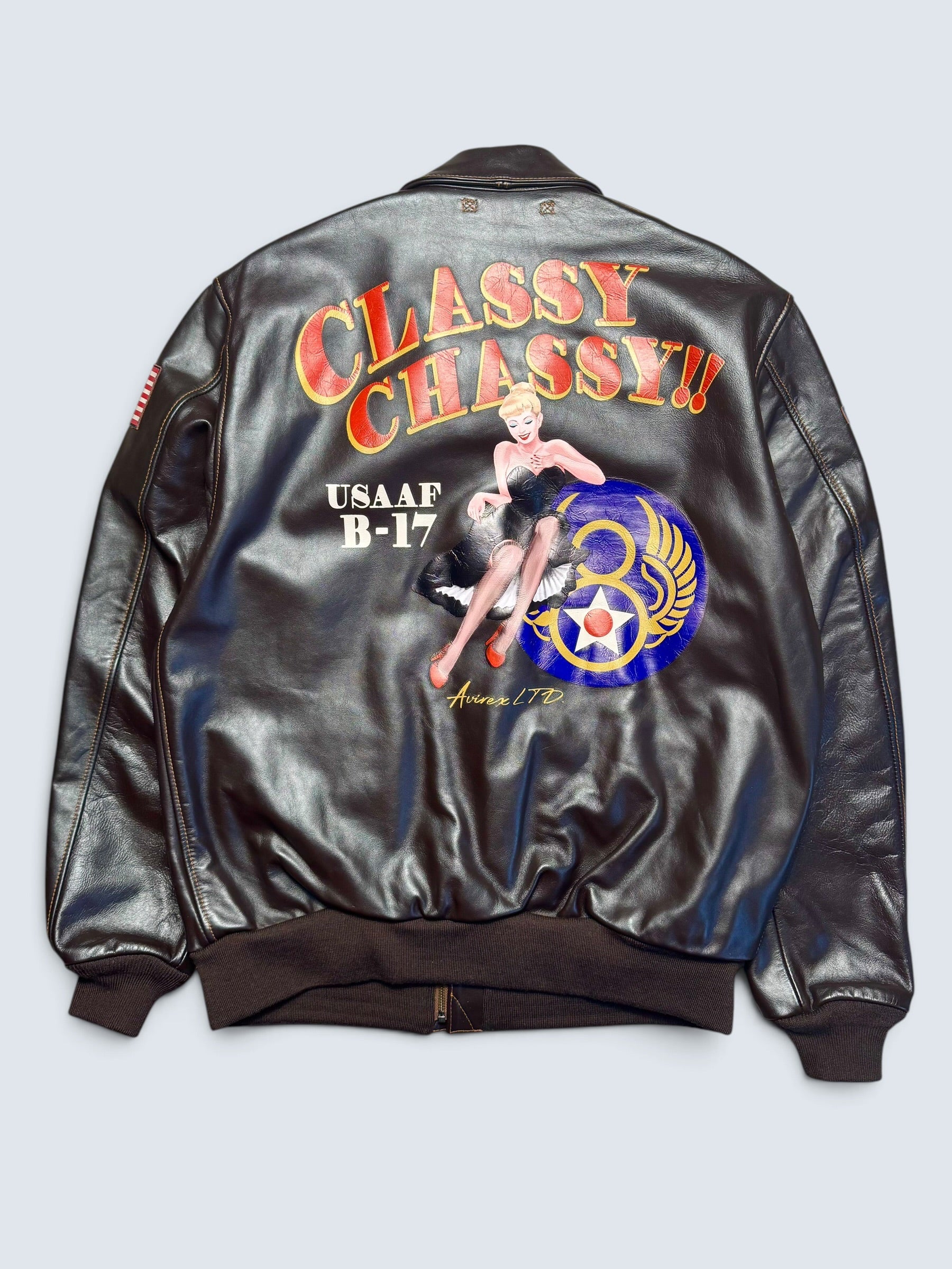 Jacket cuir cowhide flight A-2 Avirex LTD Japan exclusive usaf nose art full patch black - 44 (XL)