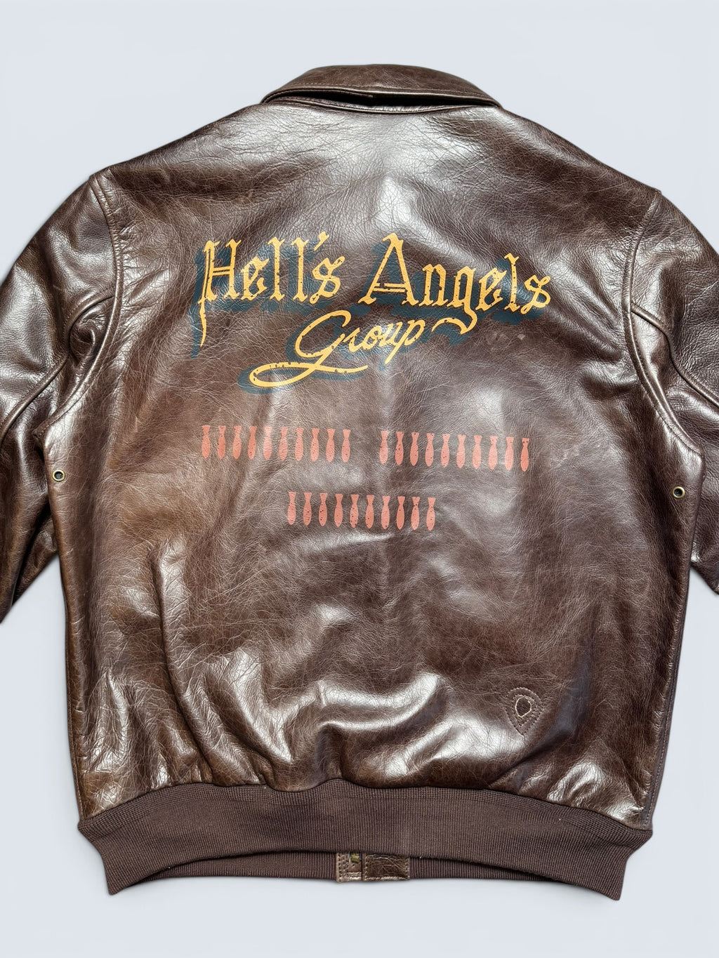 Jacket cuir horsehide flight A-2 Curphey Leather Hell's Angels patch & nose art usaf brown - 42 (L)