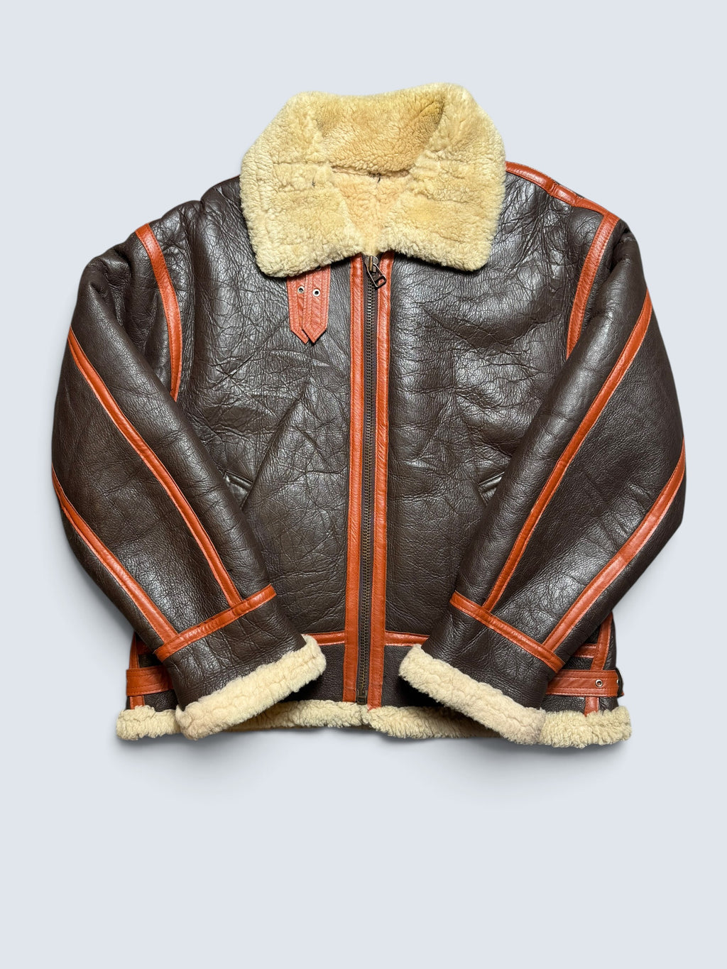 Jacket cuir bomber flight shearling aviator B-3 usaf brown vintage 80’s - XL
