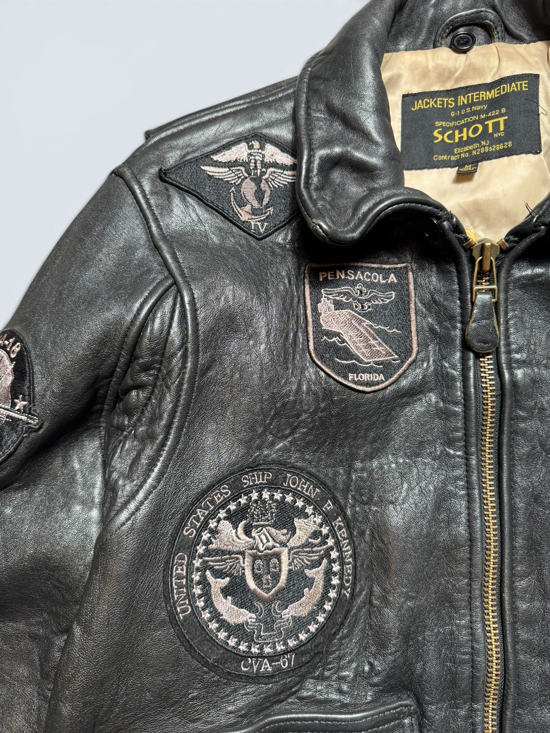 Jacket cuir cowhide flight pilot Schott NYC G-1 usn wings of gold full patch black 00's - M