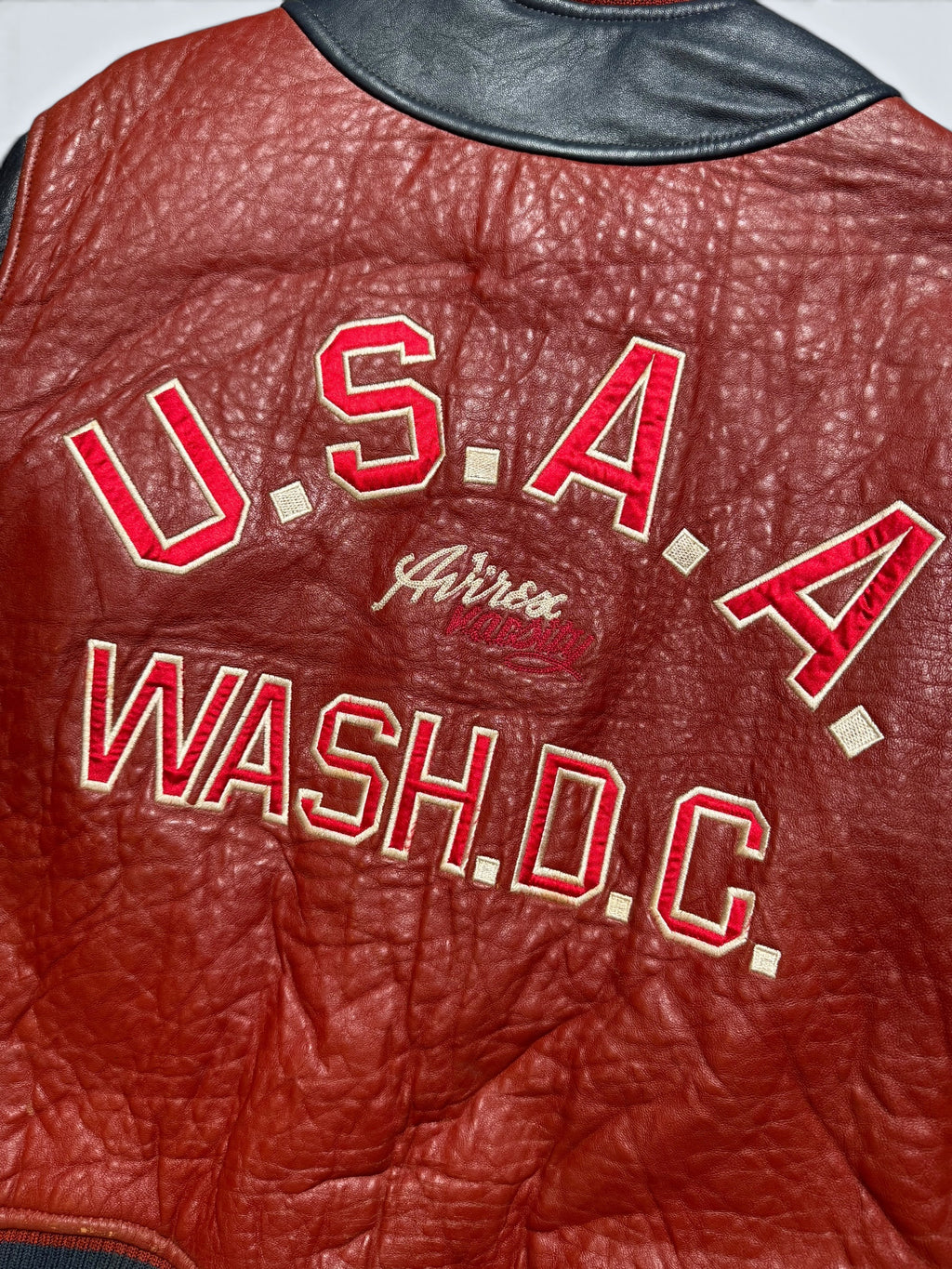 Jacket leather varsity baseball sport Avirex ltd usa wash dc red vintage 90’s - S