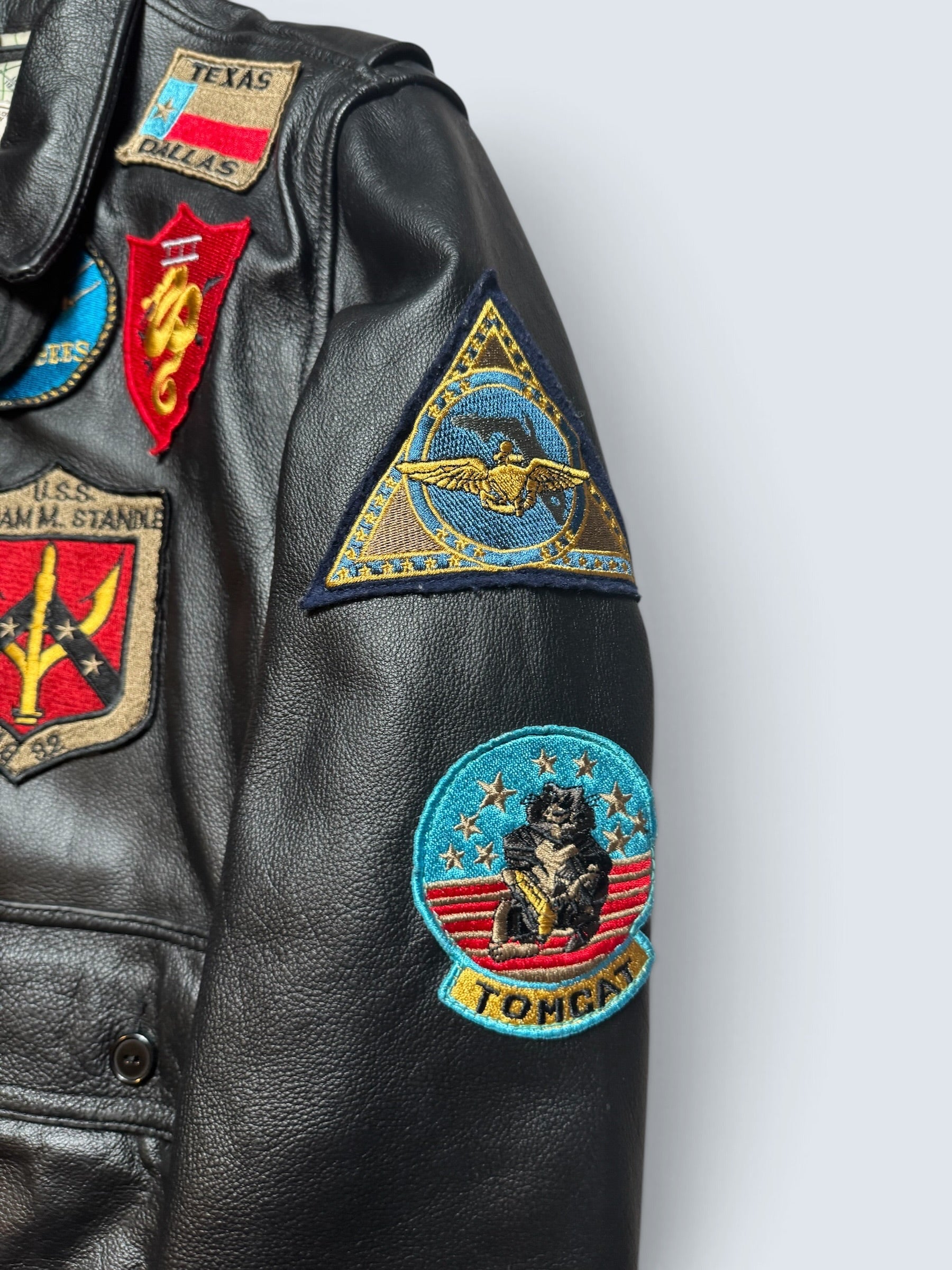 Jacket cuir cowhide flight G-1 Avirex Fly Japan exclusive Top Gun usn full patch black - M/L