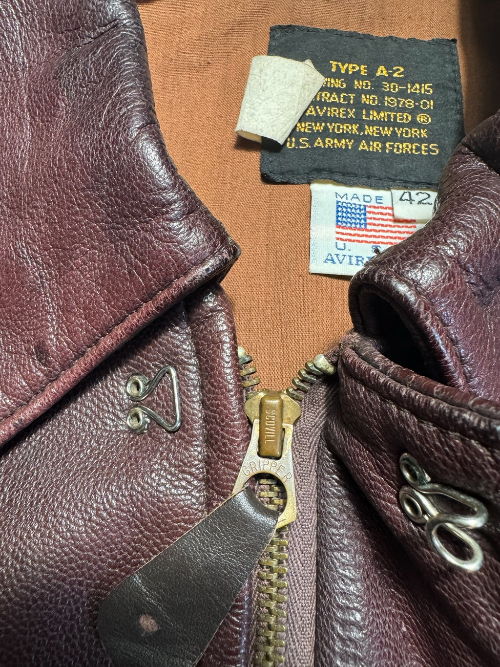 Jacket cuir goatskin flight A-2 Avirex made in USA usaf brown 70’s- 42 (L)