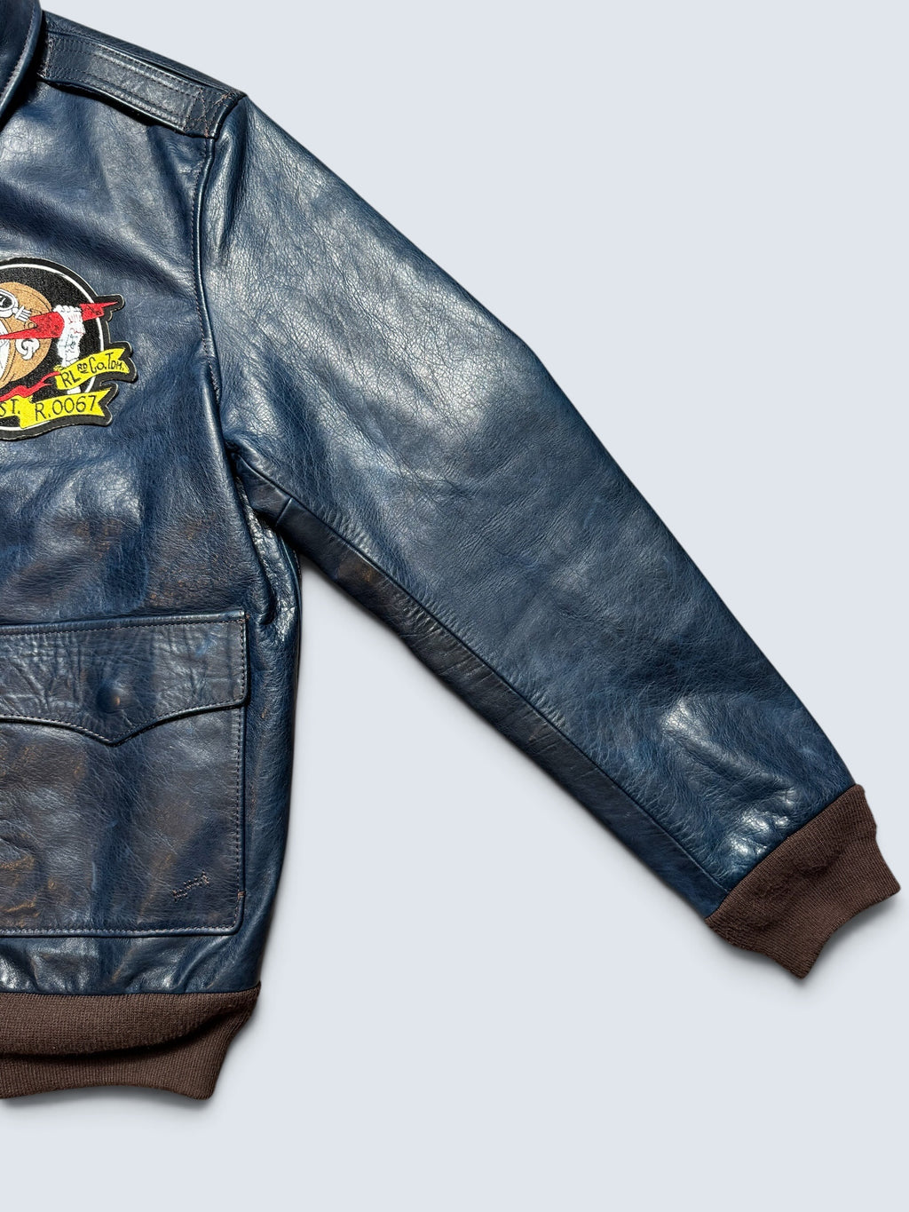 Jacket cuir horsehide bomber flight A-2 Curphey Leather patch & nose art usaf navy - 42 (L)