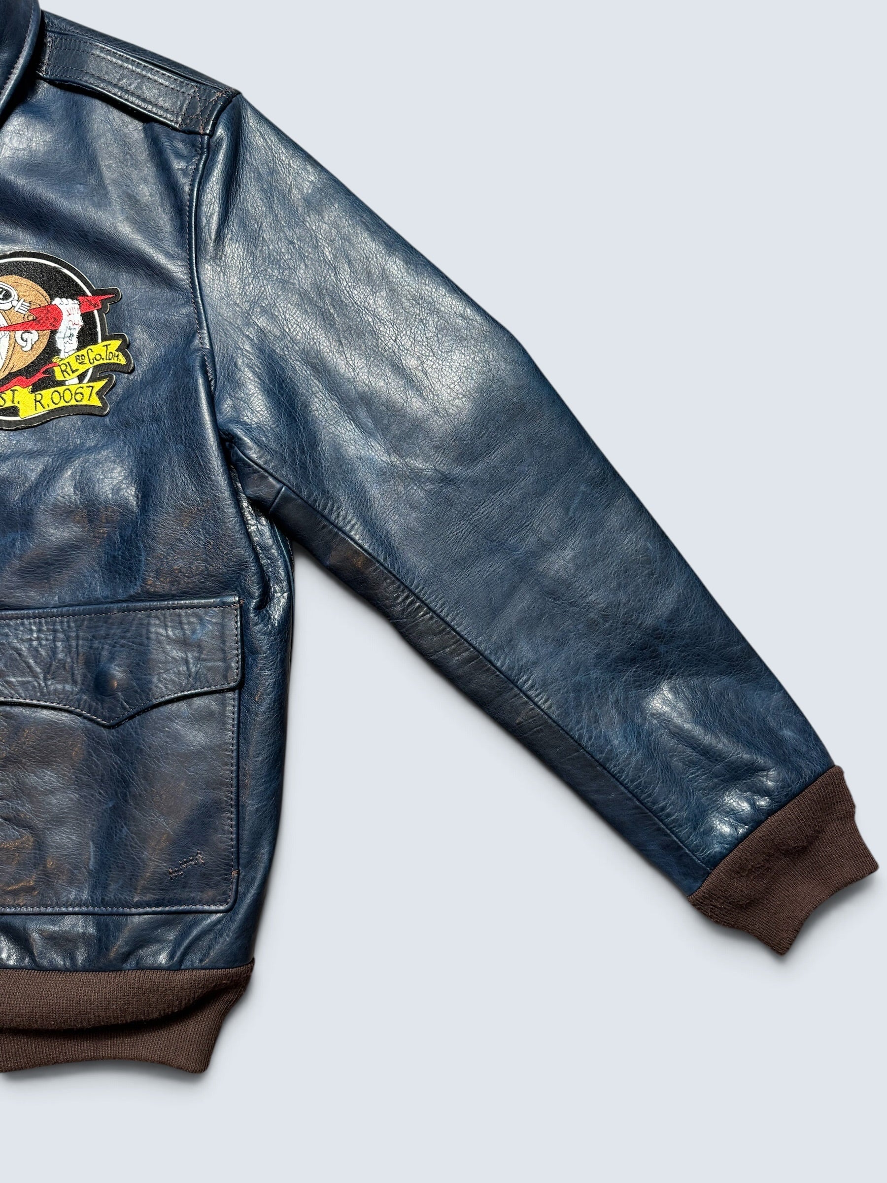 Jacket cuir horsehide bomber flight A-2 Curphey Leather patch & nose art usaf navy - 42 (L)