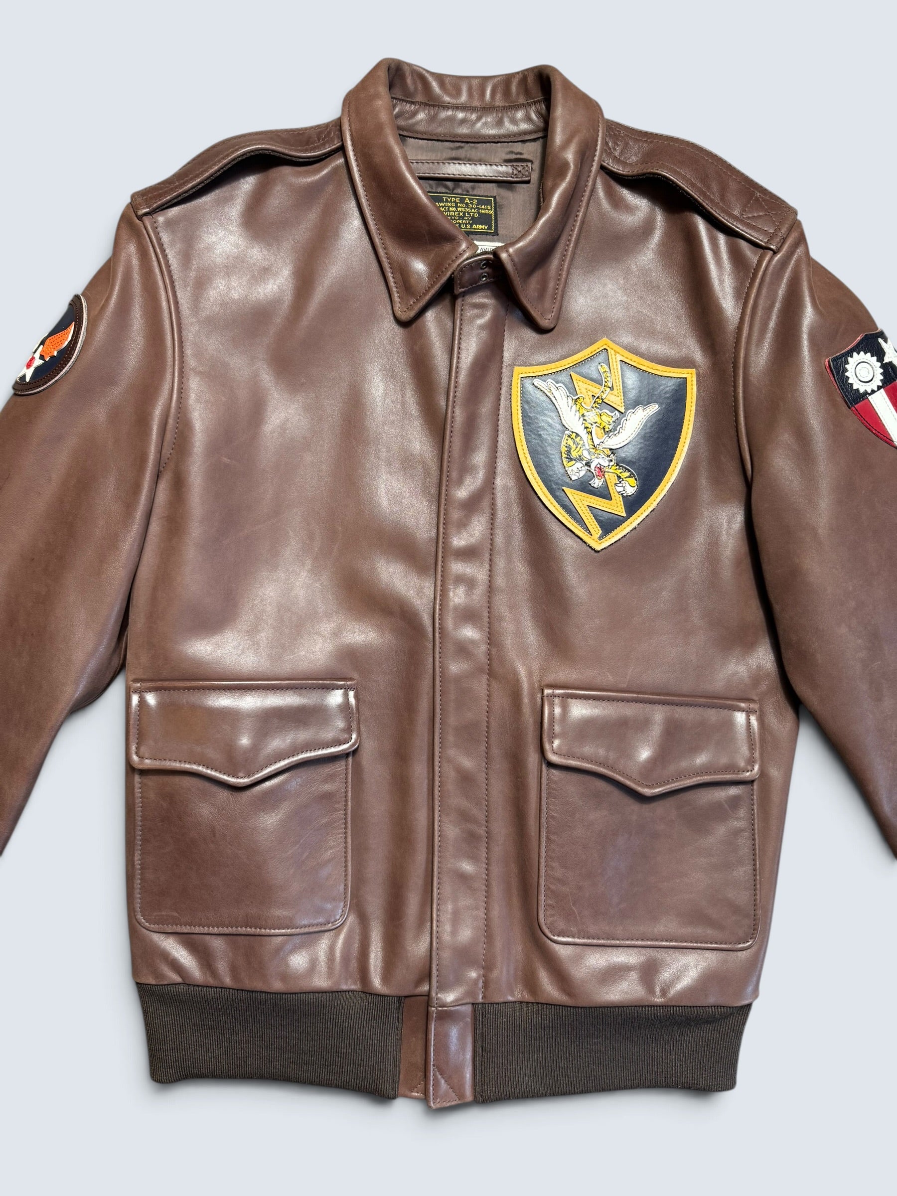 Jacket cuir cowhide flight A-2 Avirex LTD usaf flying tigers full patch brown - 38 (S/M)