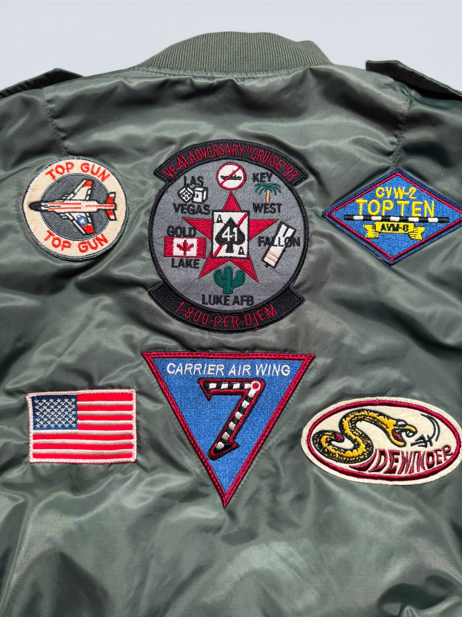 Jacket bomber flight L-2b Avirex ltd top gun usaf full patch kaki vintage 00’s - XS