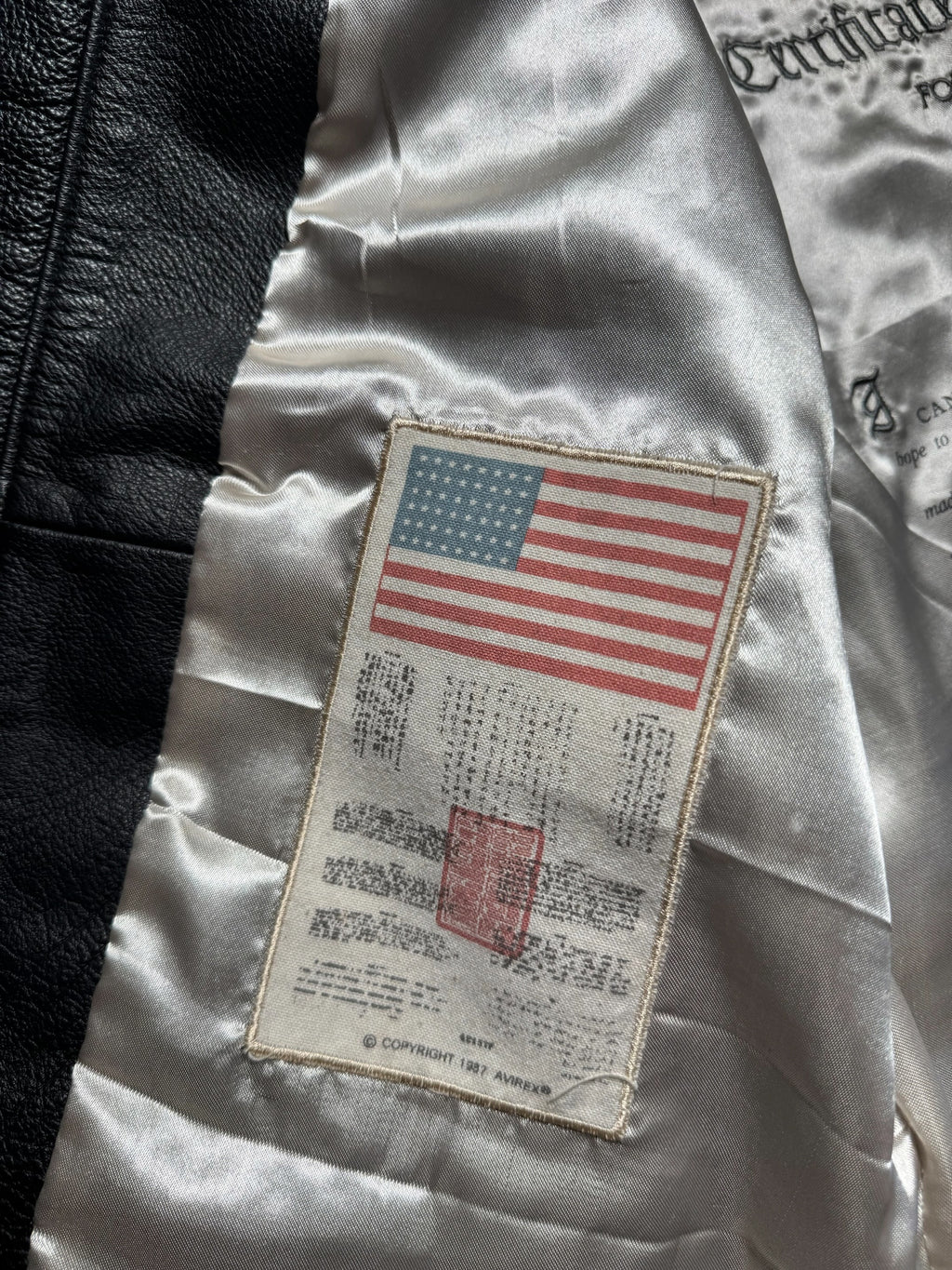 Jacket unisexe cuir cowhide flight G-1 Avirex LTD Top Gun usn full patch black 1998 - M