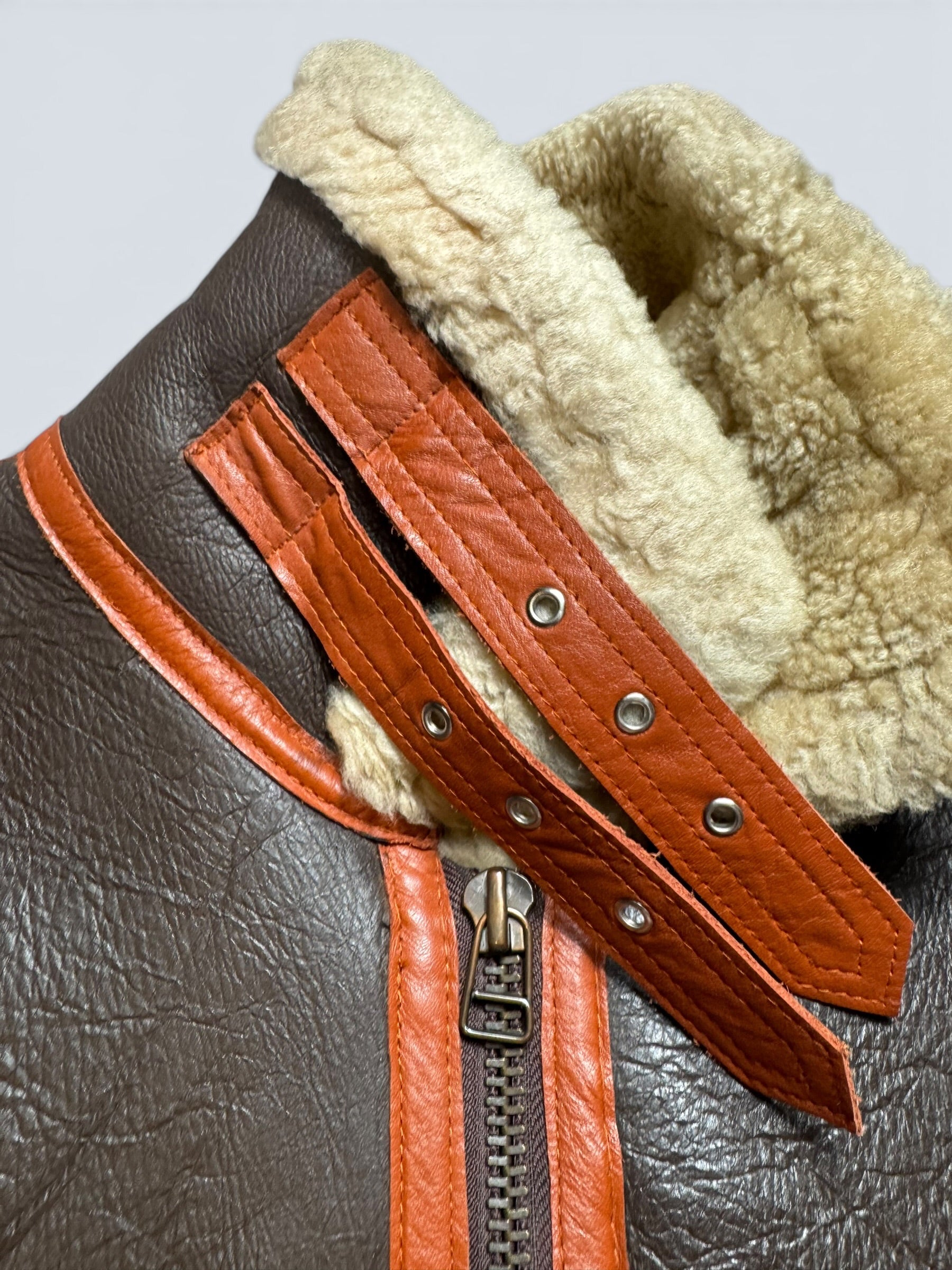 Jacket cuir bomber flight shearling aviator B-3 usaf brown vintage 80’s - XL