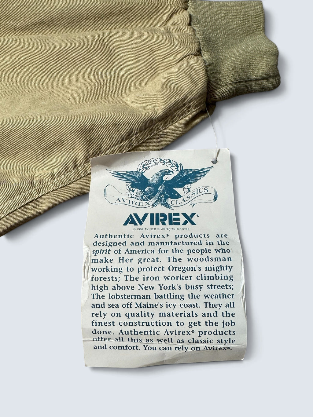 Jacket deadstock flight A-2 Cotton Twill Avirex usa usaf patch beige 1992 - L/XL