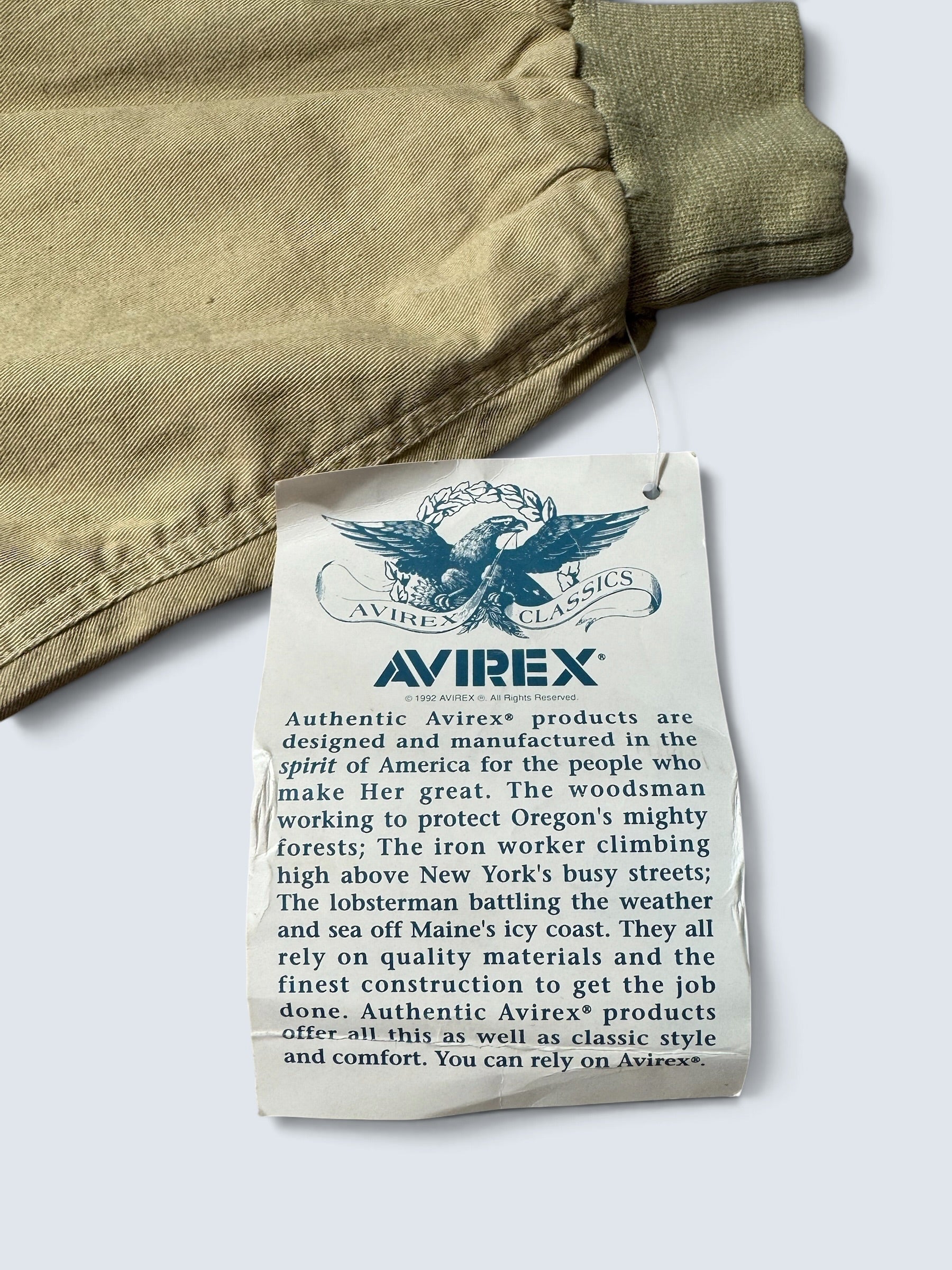 Jacket deadstock flight A-2 Cotton Twill Avirex usa usaf patch beige 1992 - L/XL
