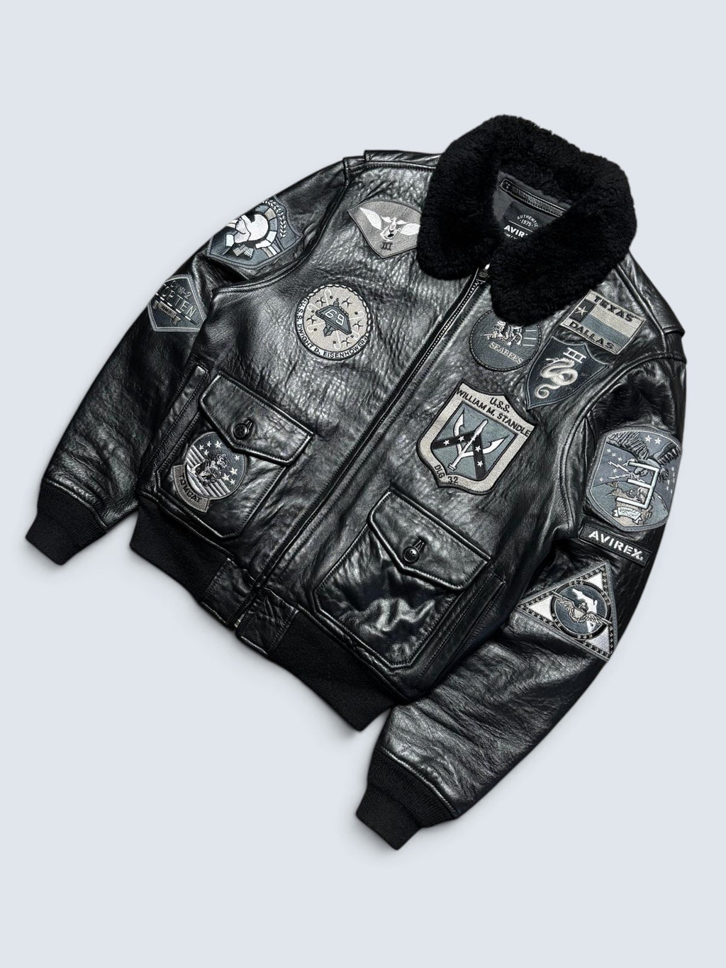 Jacket cuir cowhide flight G-1 Avirex Japan exclusive Top Gun usn full patch black - M/L
