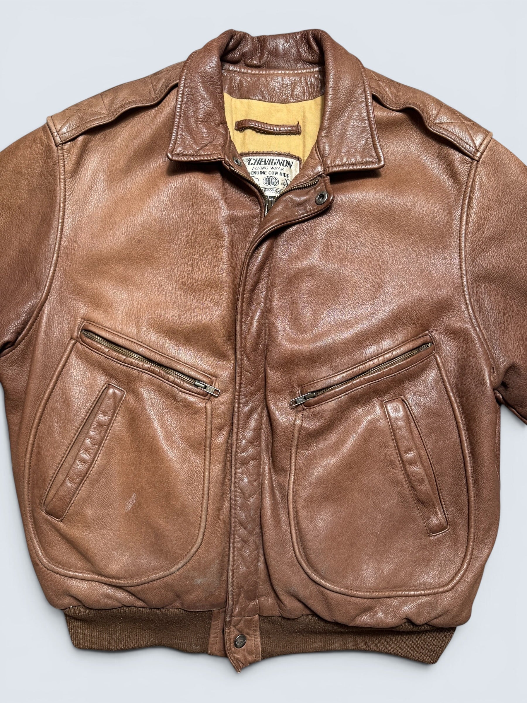 Jacket cuir cowhide flight bomber G-2 Chevignon Flying wear brown 80’s - L