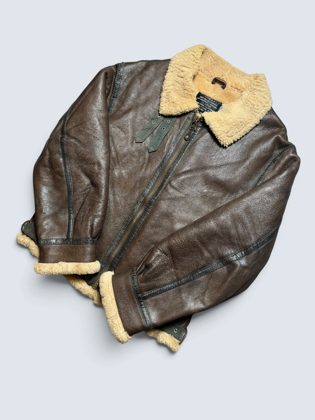 Jacket cuir bomber flight shearling aviator B-3 usaf brown vintage 80’s - L