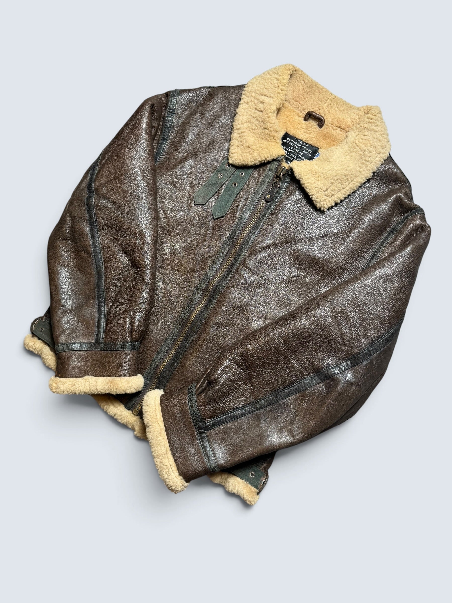 Jacket cuir bomber flight shearling aviator B-3 usaf brown vintage 80’s - L