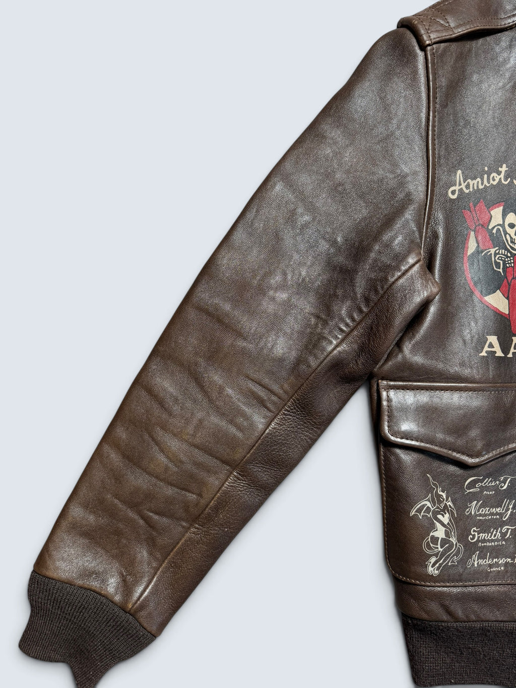 Jacket cuir cowhide flight A-2 Avirex LTD usaf nose art patch brown - S/M