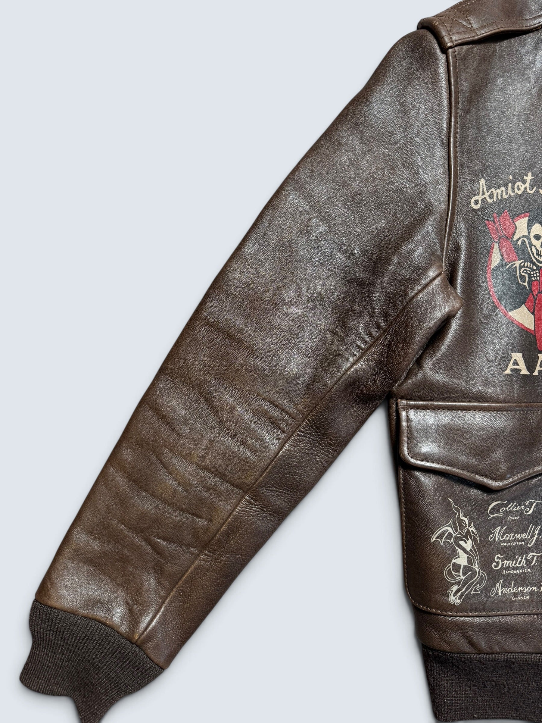 Jacket cuir cowhide flight A-2 Avirex LTD usaf nose art patch brown - S/M