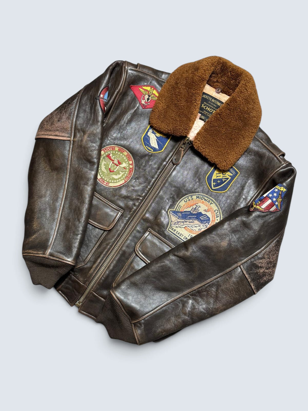 Jacket cuir lambskin flight G-1 Schott NYC Wings Of Gold Top Gun usn full patch black - L