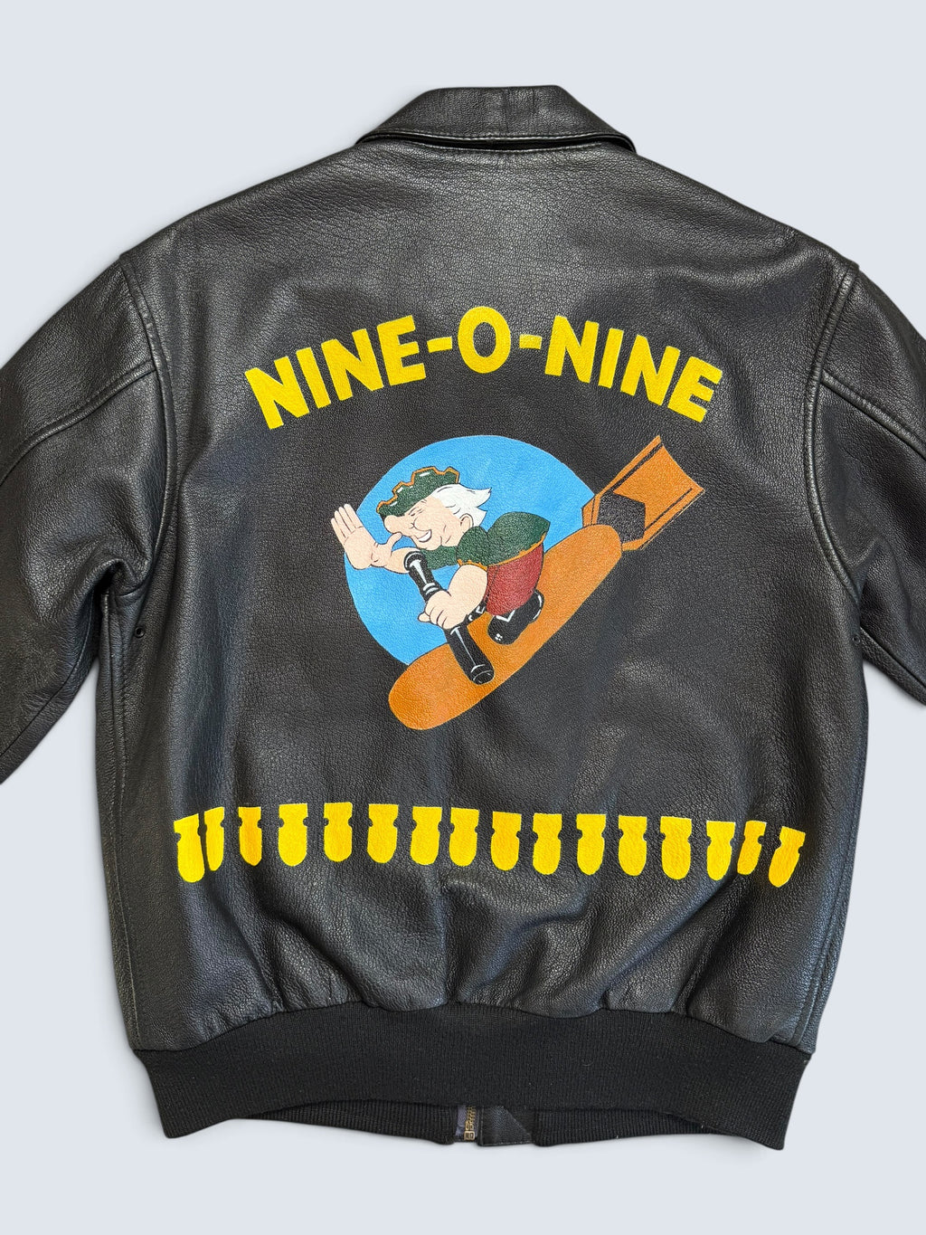 Jacket cuir goatskin flight A-2 Cooper usa usaf Nine-o-Nine nose art patch black 80’s - 40 (M)