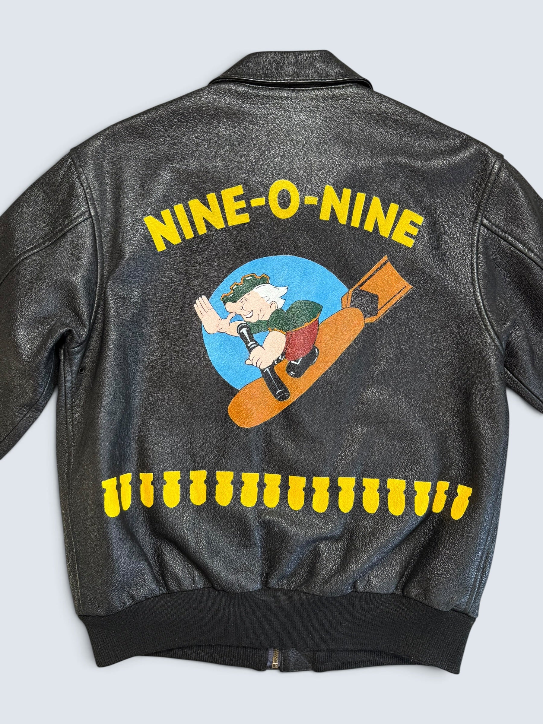 Jacket cuir goatskin flight A-2 Cooper usa usaf Nine-o-Nine nose art patch black 80’s - 40 (M)