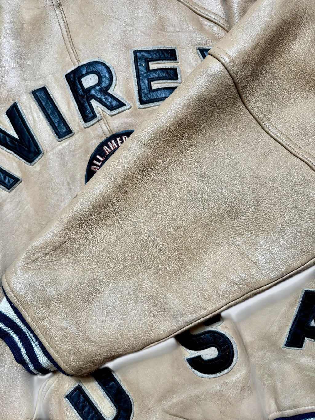 Jacket cuir varsity baseball sport Avirex ltd usa beige vintage 90’s - L