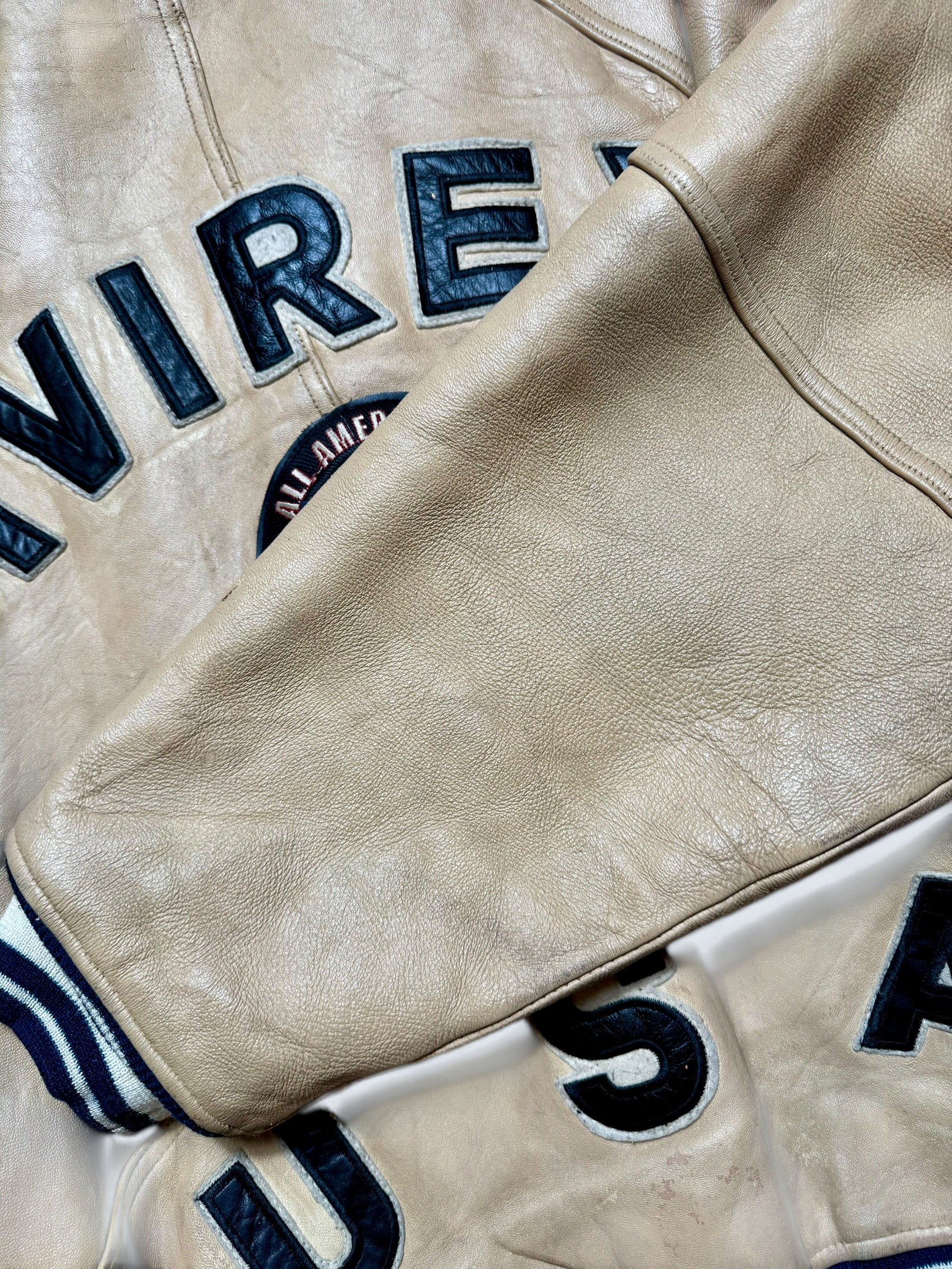 Jacket cuir varsity baseball sport Avirex ltd usa beige vintage 90’s - L