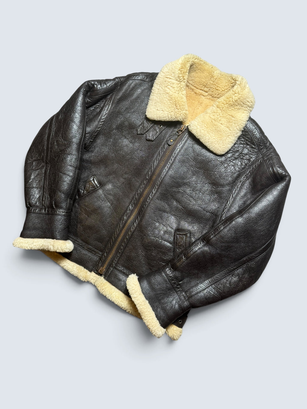 Jacket cuir bomber flight shearling aviator B-3 usaf black vintage 80’s - S/M