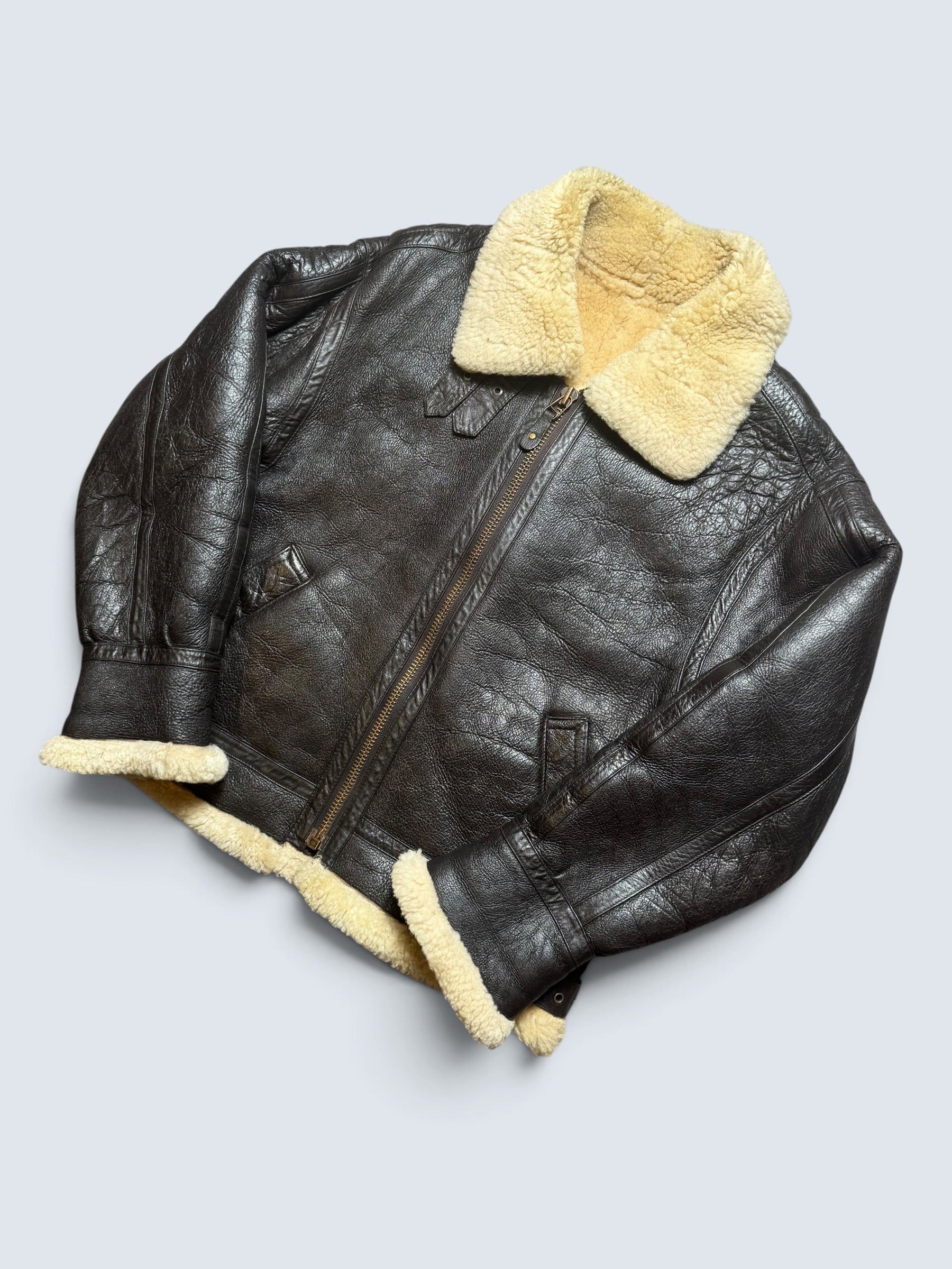 Jacket cuir bomber flight shearling aviator B-3 usaf black vintage 80’s - S/M