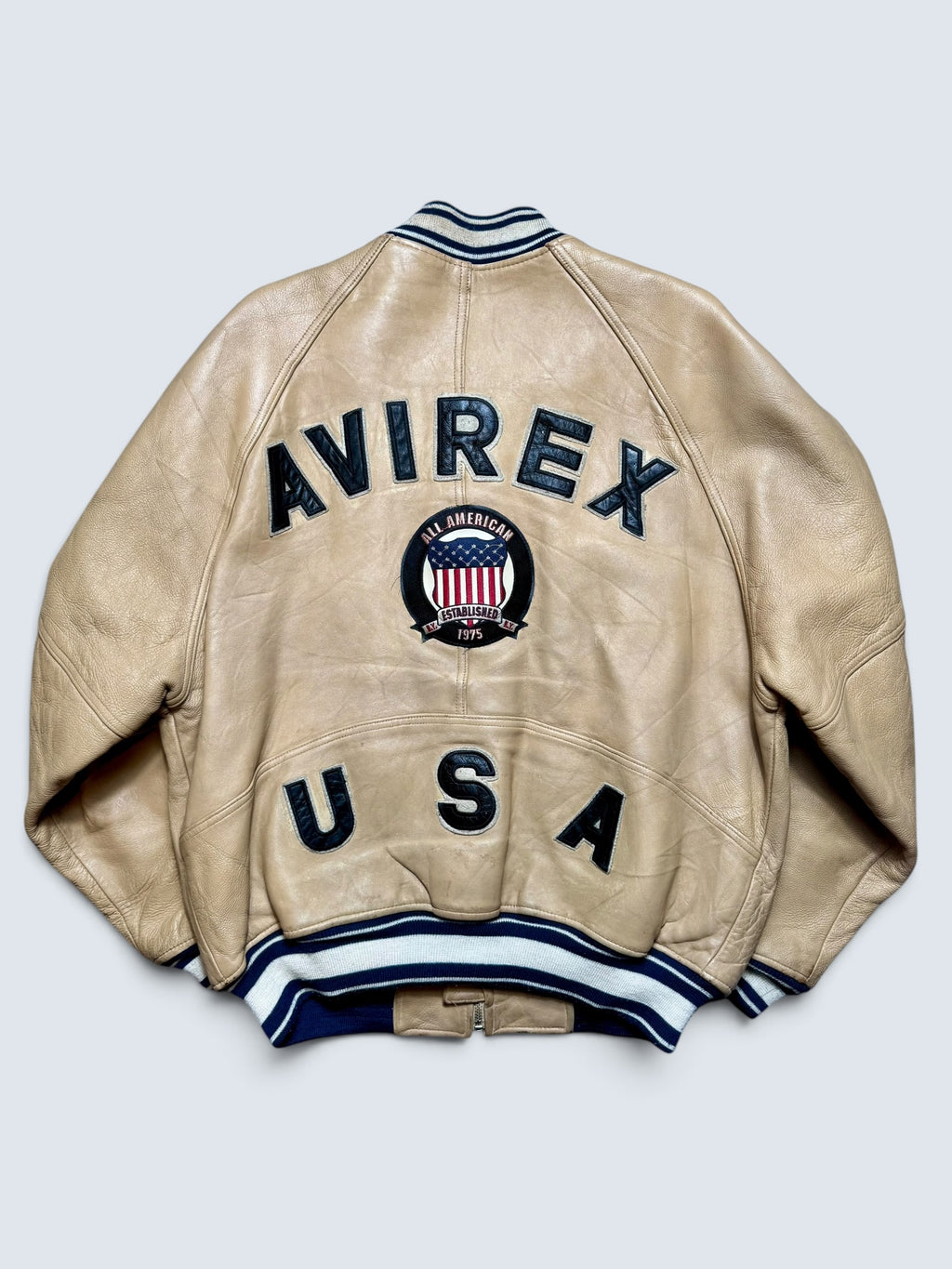 Jacket cuir varsity baseball sport Avirex ltd usa beige vintage 90’s - L
