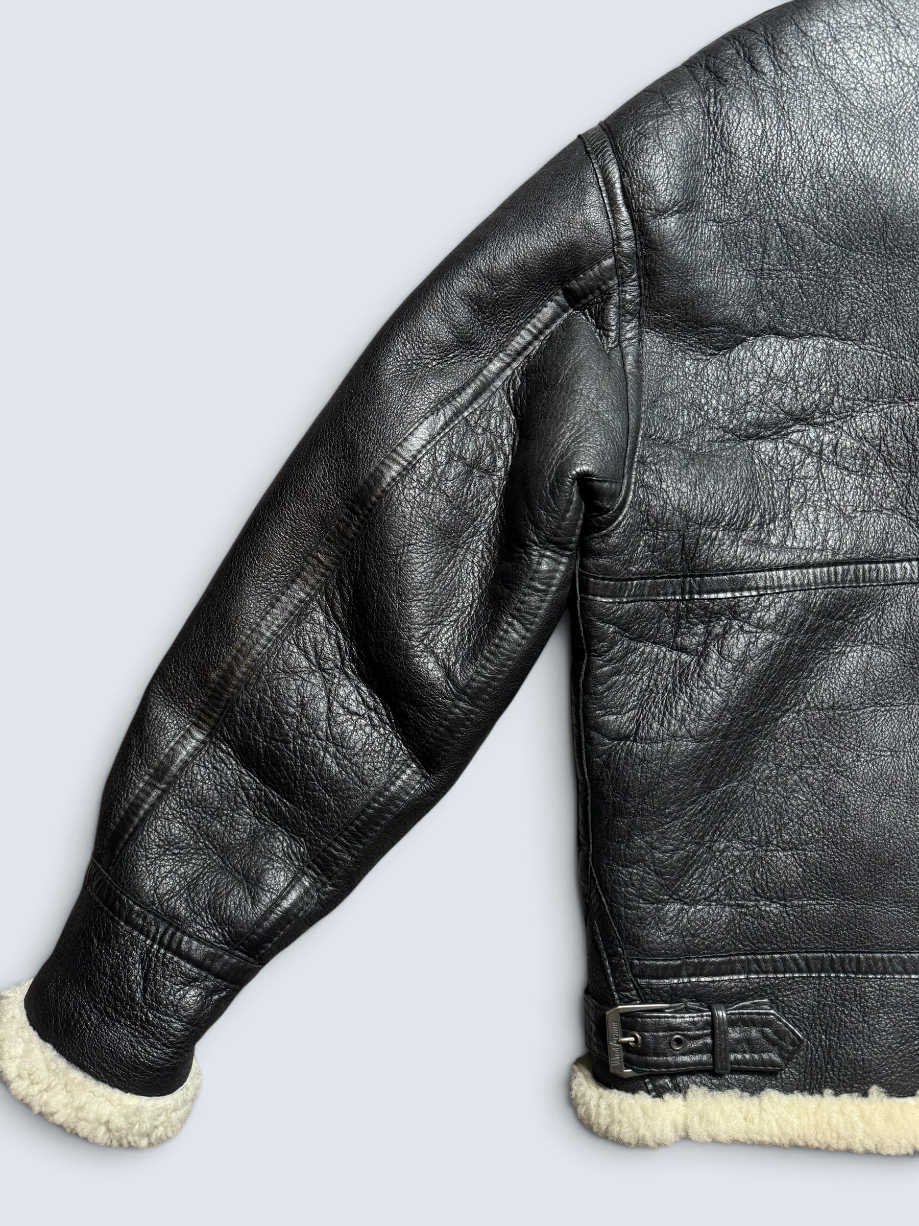 Jacket cuir bomber flight shearling B-3 Wind Armor usaf black vintage 90’s - M