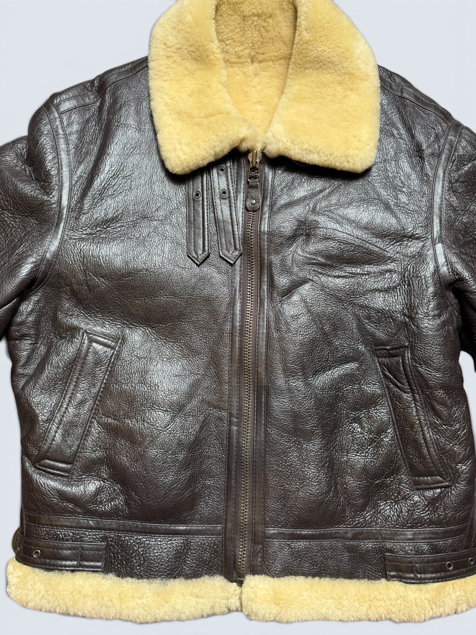 Jacket cuir bomber flight shearling aviator B-3 usaf black vintage 90’s - L