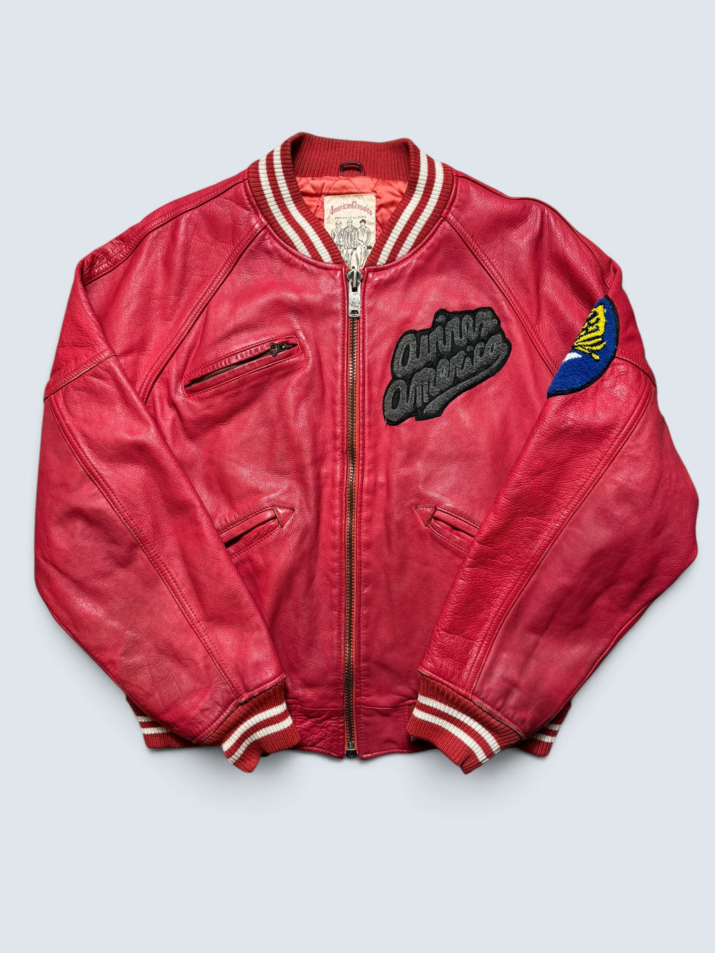 Jacket cuir varsity baseball Avirex ltd made in USA track field red vintage 80/90’s - M